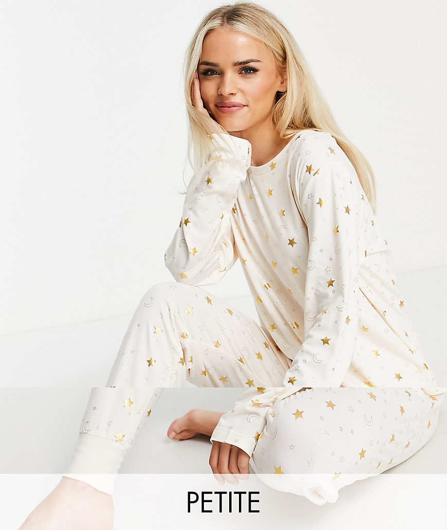 Chelsea Peers Petite – Pyjama in Hellrosa mit Folien-Monddesign günstig online kaufen