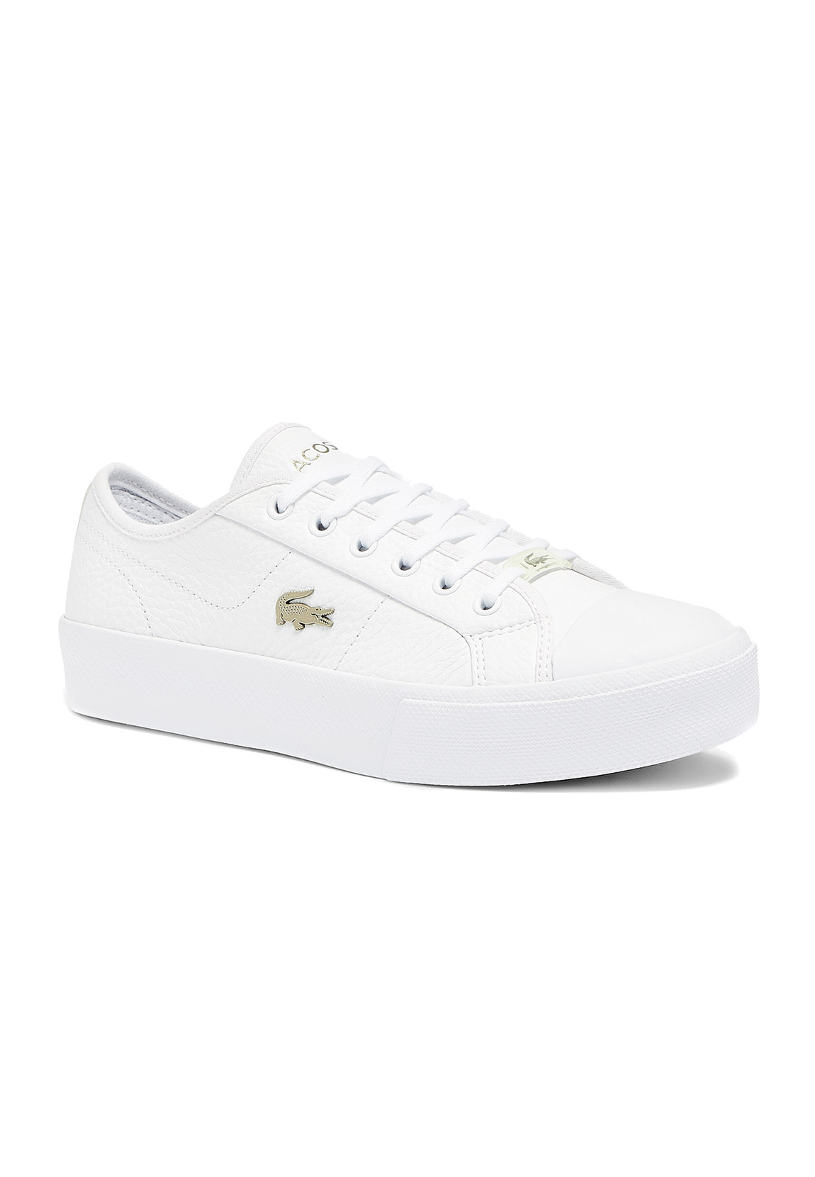 Lacoste – Ziane Grand – Flache Sneaker in Weiß mit goldfarbenem Aufnäher günstig online kaufen