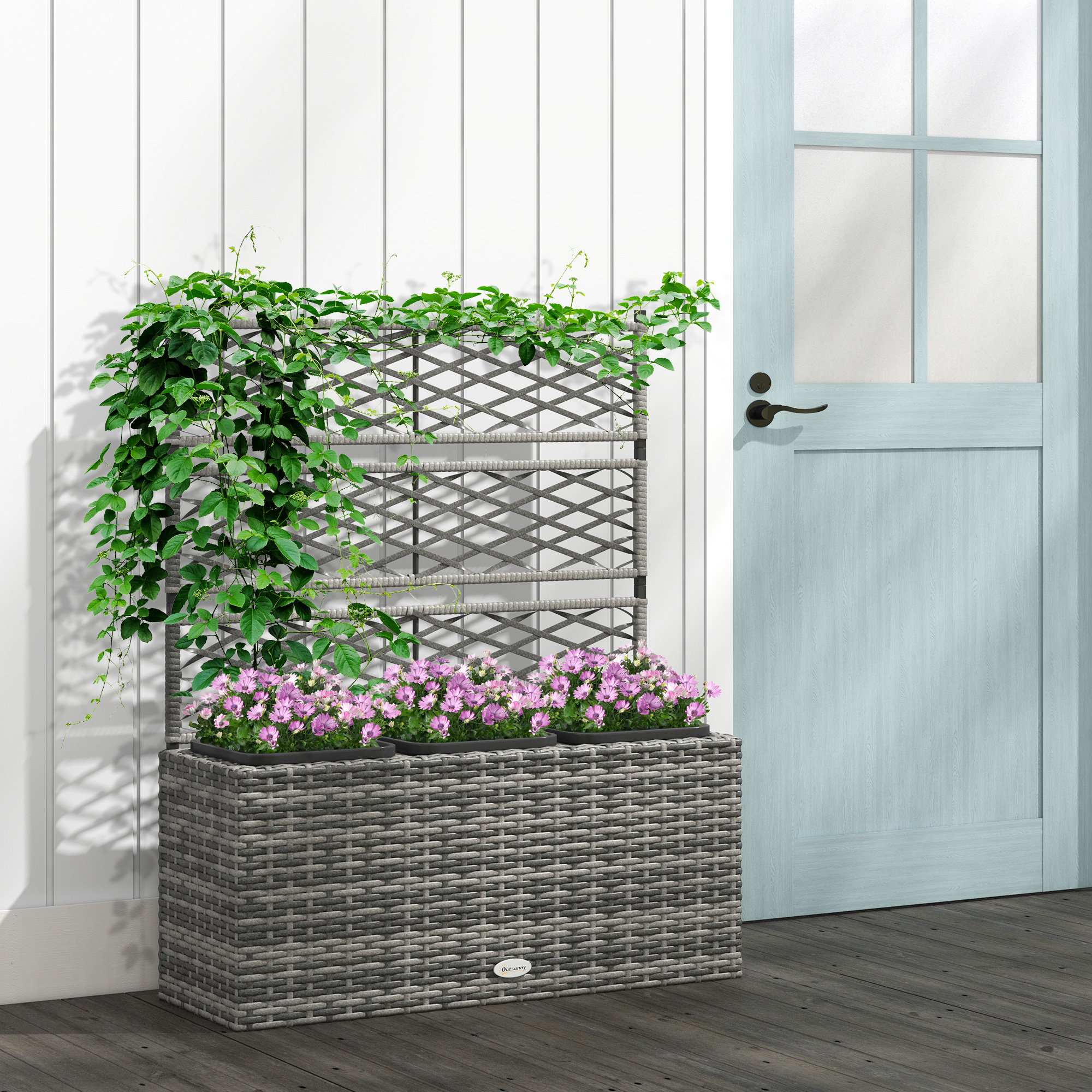 Outsunny Pflanzenkasten mit Rankgitter 3 Pflanzgefäße Pflanzkasten 33L Gart günstig online kaufen
