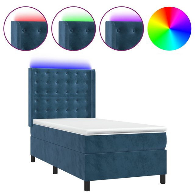 vidaXL Boxspringbett Boxspringbett mit Matratze und LED Samt (90 x 200 cm, günstig online kaufen