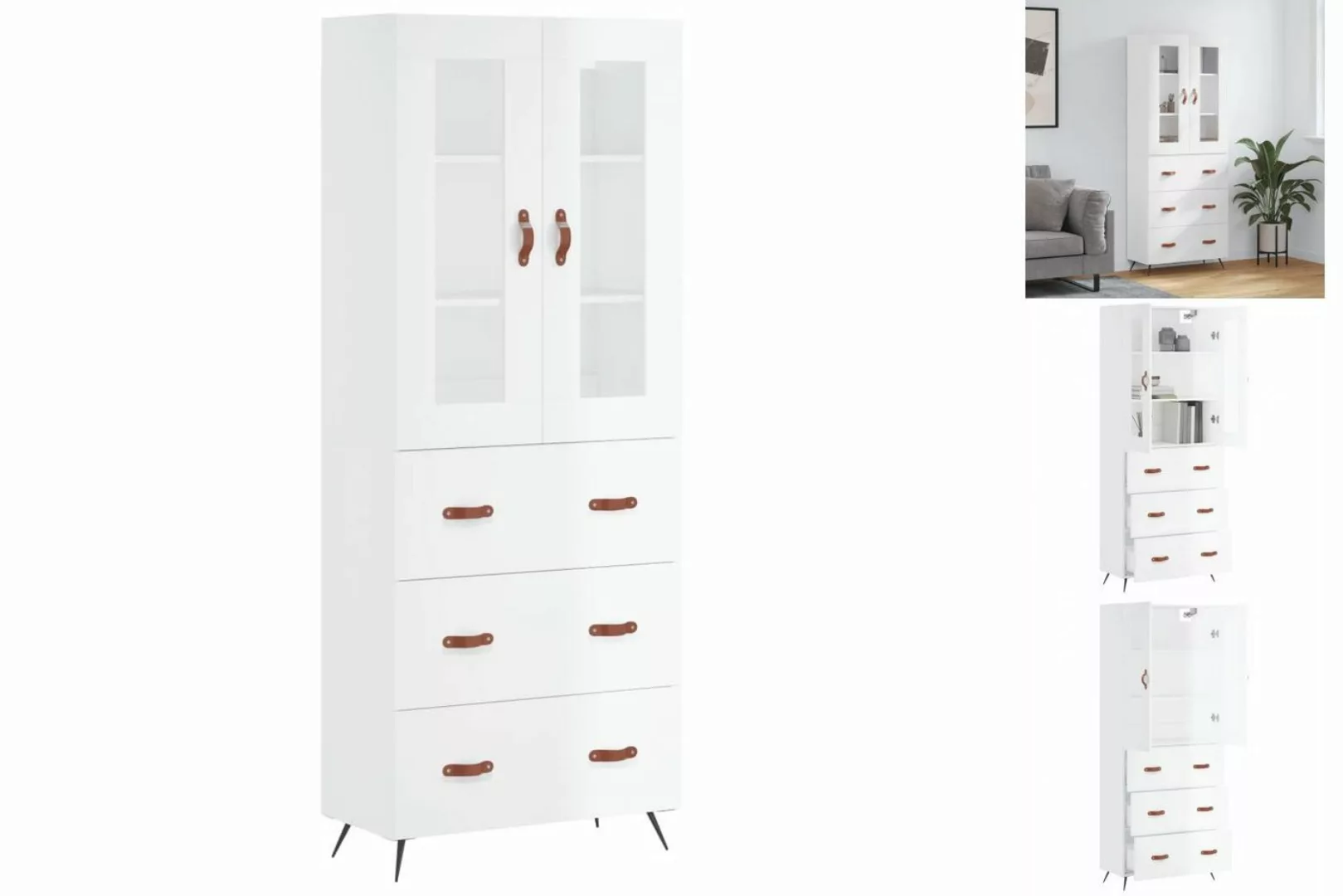 vidaXL Vitrine Highboard Hochglanz-Weiß 69,5x34x180 cm Spanplatte Glas Vitr günstig online kaufen