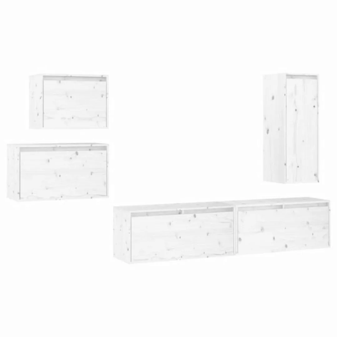 vidaXL TV-Schrank TV-Schränke 5 Stk Weiß Massivholz Kiefer Lowboard Lowboar günstig online kaufen