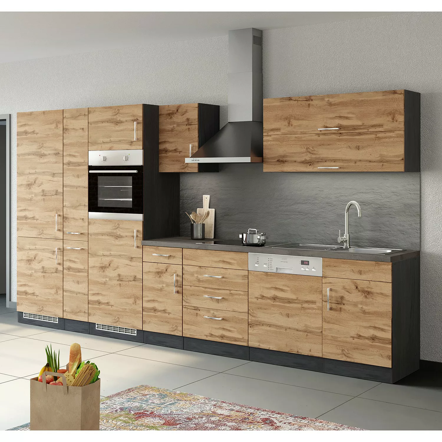 Held Möbel Küchenzeile/Küchenblock Sorrento 360 cm Wotaneiche-Grafit günstig online kaufen