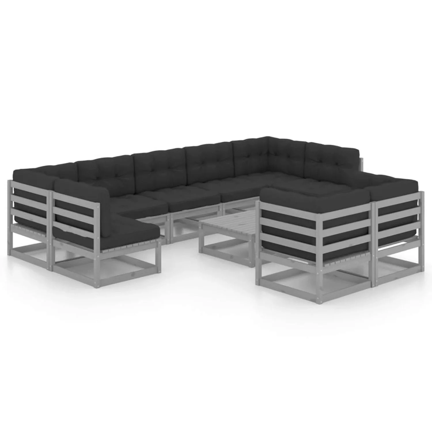 10-tlg. Garten-lounge-set Mit Kissen Grau Kiefer Massivholz günstig online kaufen