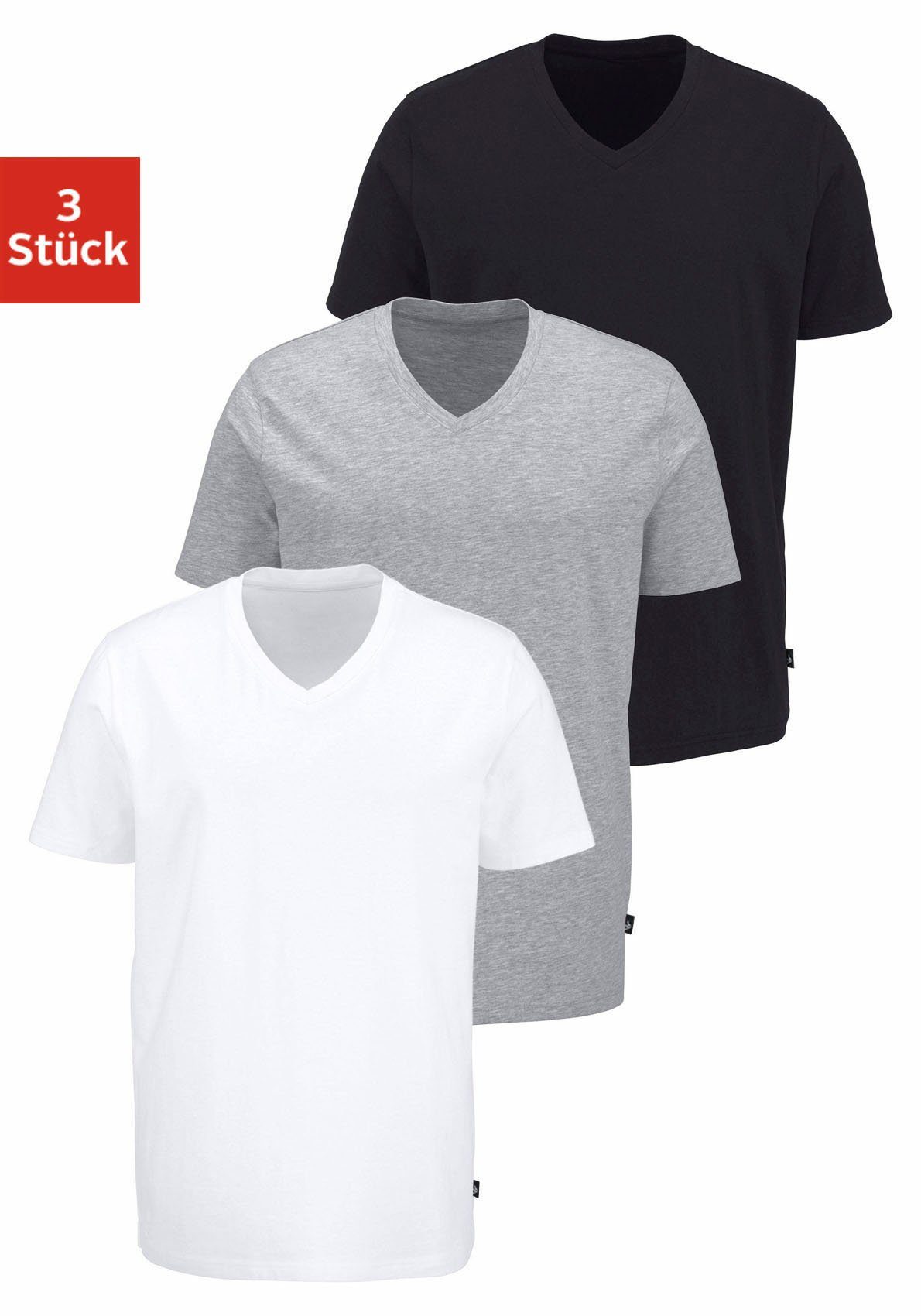 Bruno Banani T-Shirt, (3 tlg., 3er-Pack), mit V-Ausschnitt, perfekte Passfo günstig online kaufen
