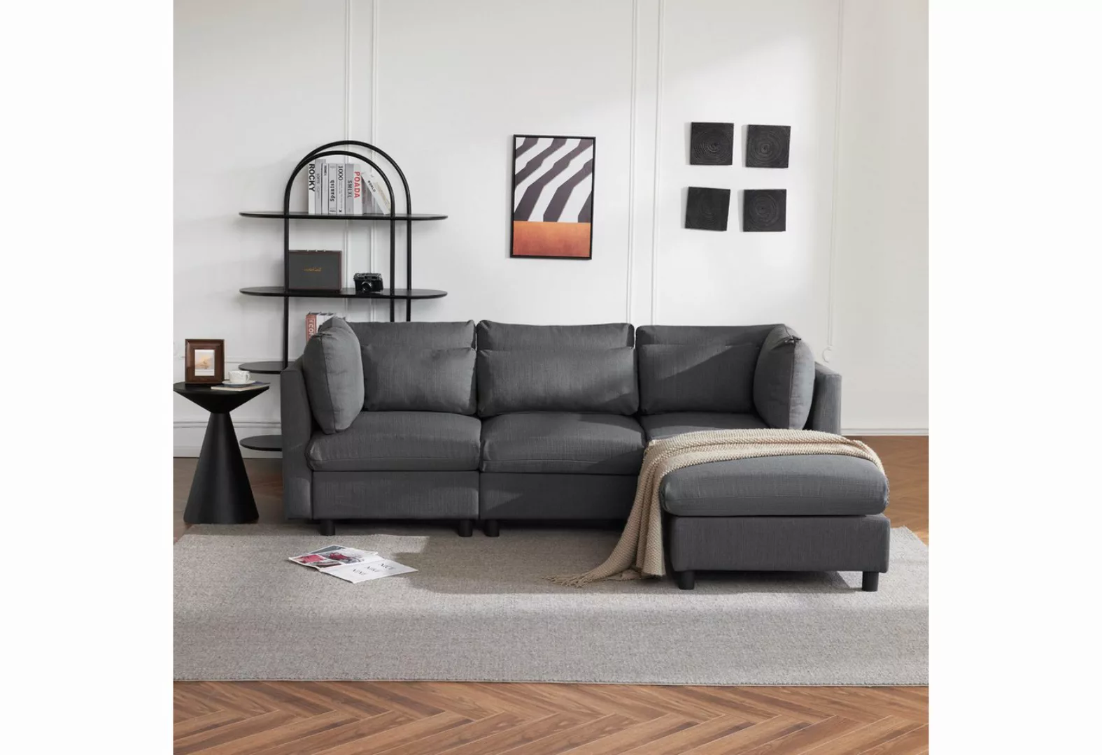 KLAM HOME 4-Sitzer Ecksofa Loungesofa Polstergarnitur Sofagarnitur für 3-4 günstig online kaufen