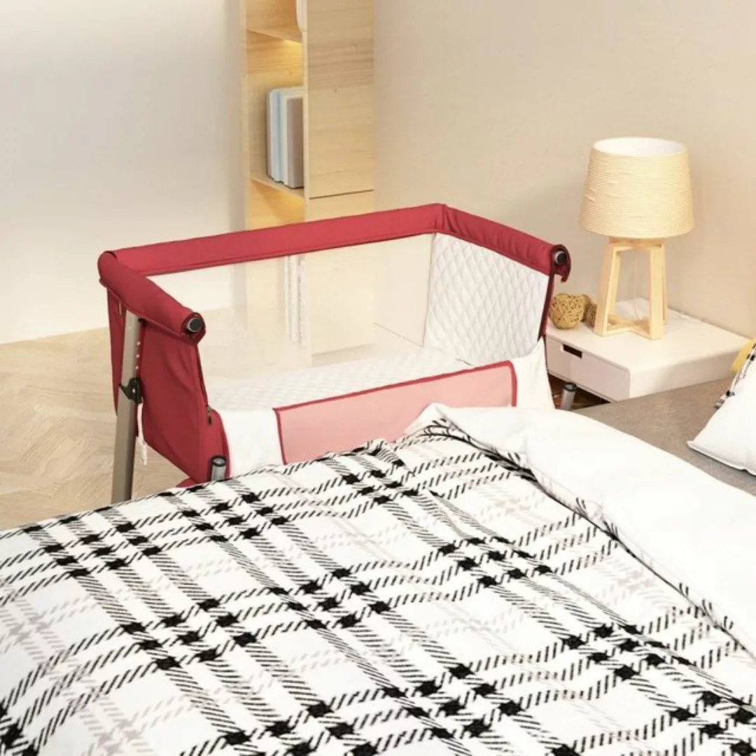 vidaXL Kinderbett Babybett mit Matratze Rot Leinenstoff Anstellbettchen Mob günstig online kaufen