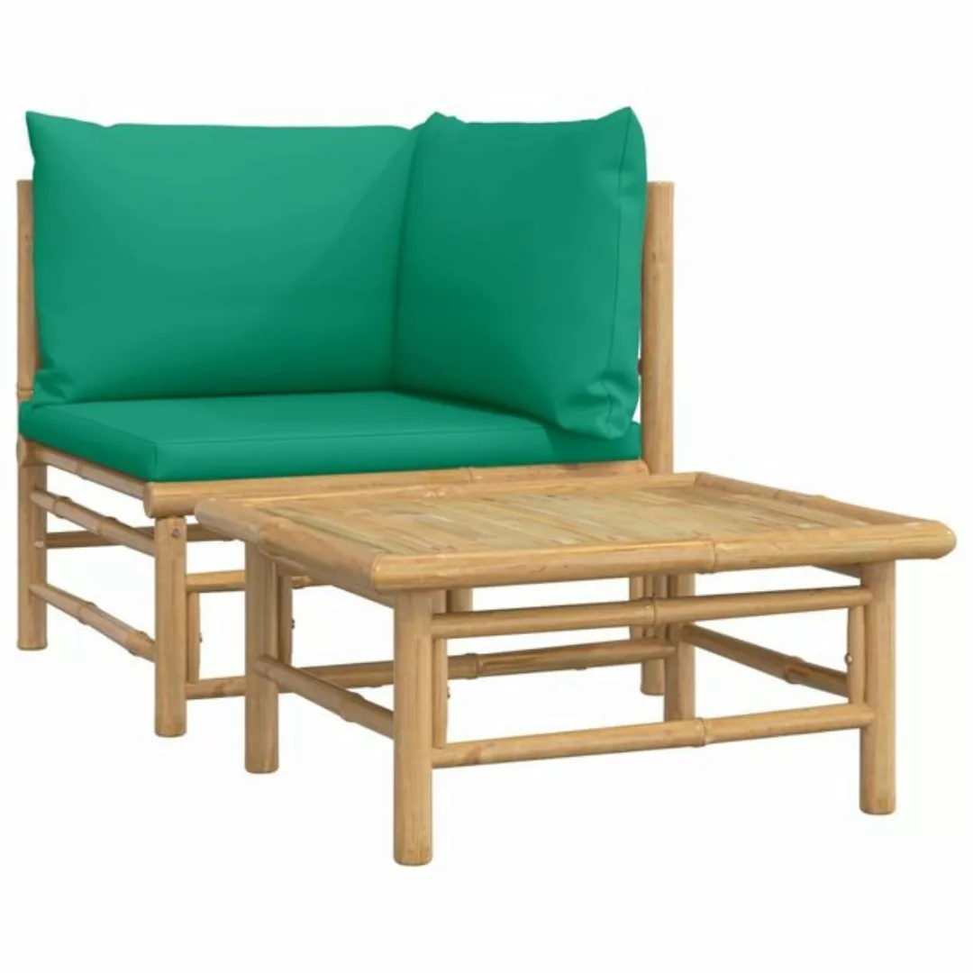 vidaXL Loungesofa 2-tlg. Garten-Lounge-Set mit Grünen Kissen Bambus, 1 Teil günstig online kaufen