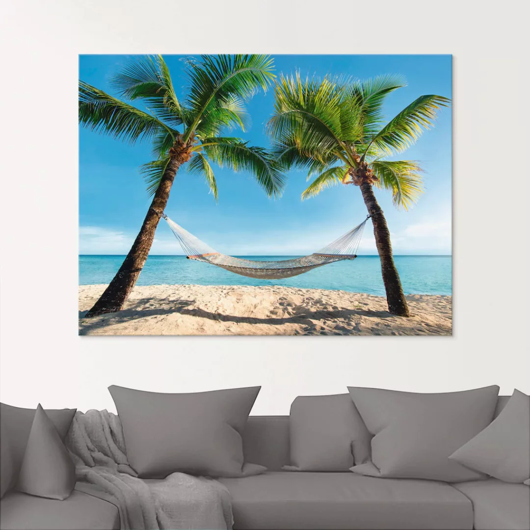Artland Glasbild »Palmenstrand Karibik mit Hängematte«, Amerika, (1 St.), i günstig online kaufen