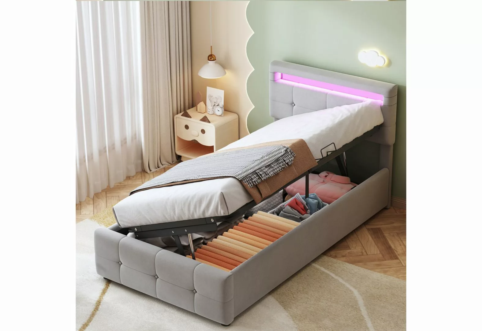 REDOM Bett Einzelbett Kinderbett Jugendbett, Polsterbett 90*200cm (mit LED- günstig online kaufen