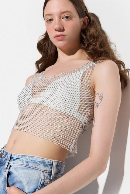 No Matter What Blusentop Glänzendes Stein Crop Top günstig online kaufen