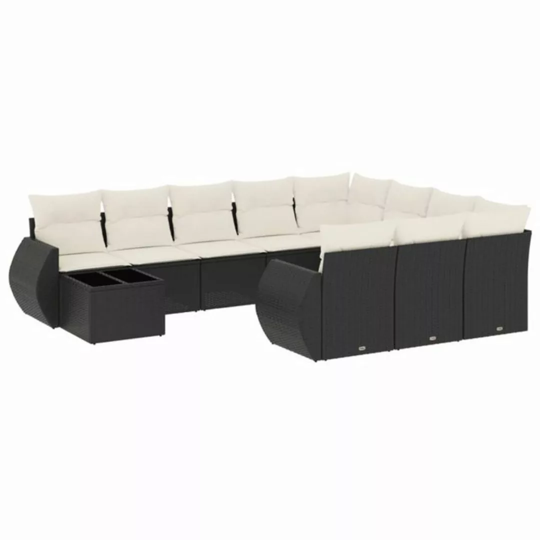 vidaXL Sofaelement 11-tlg. Garten-Sofagarnitur mit Kissen Schwarz Poly Ratt günstig online kaufen