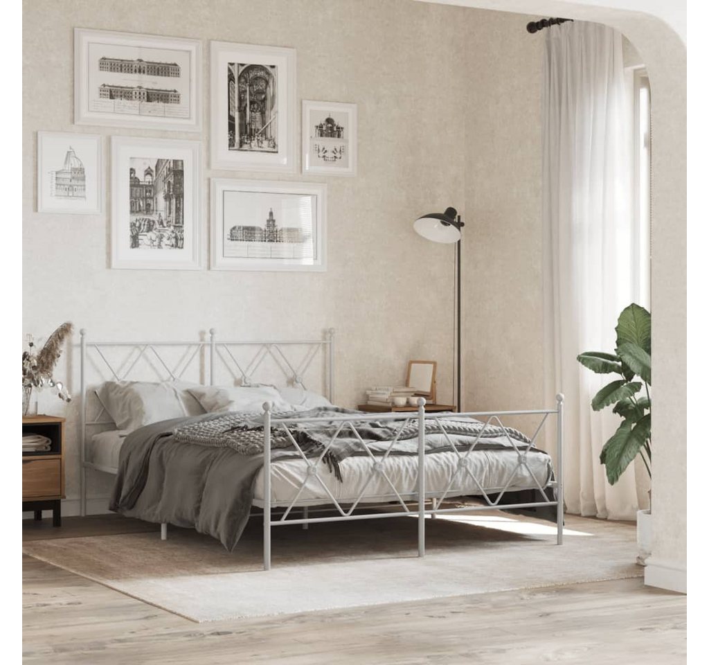 vidaXL Bett Bettgestell mit Kopf- und Fußteil Metall Weiß 137x190 cm günstig online kaufen