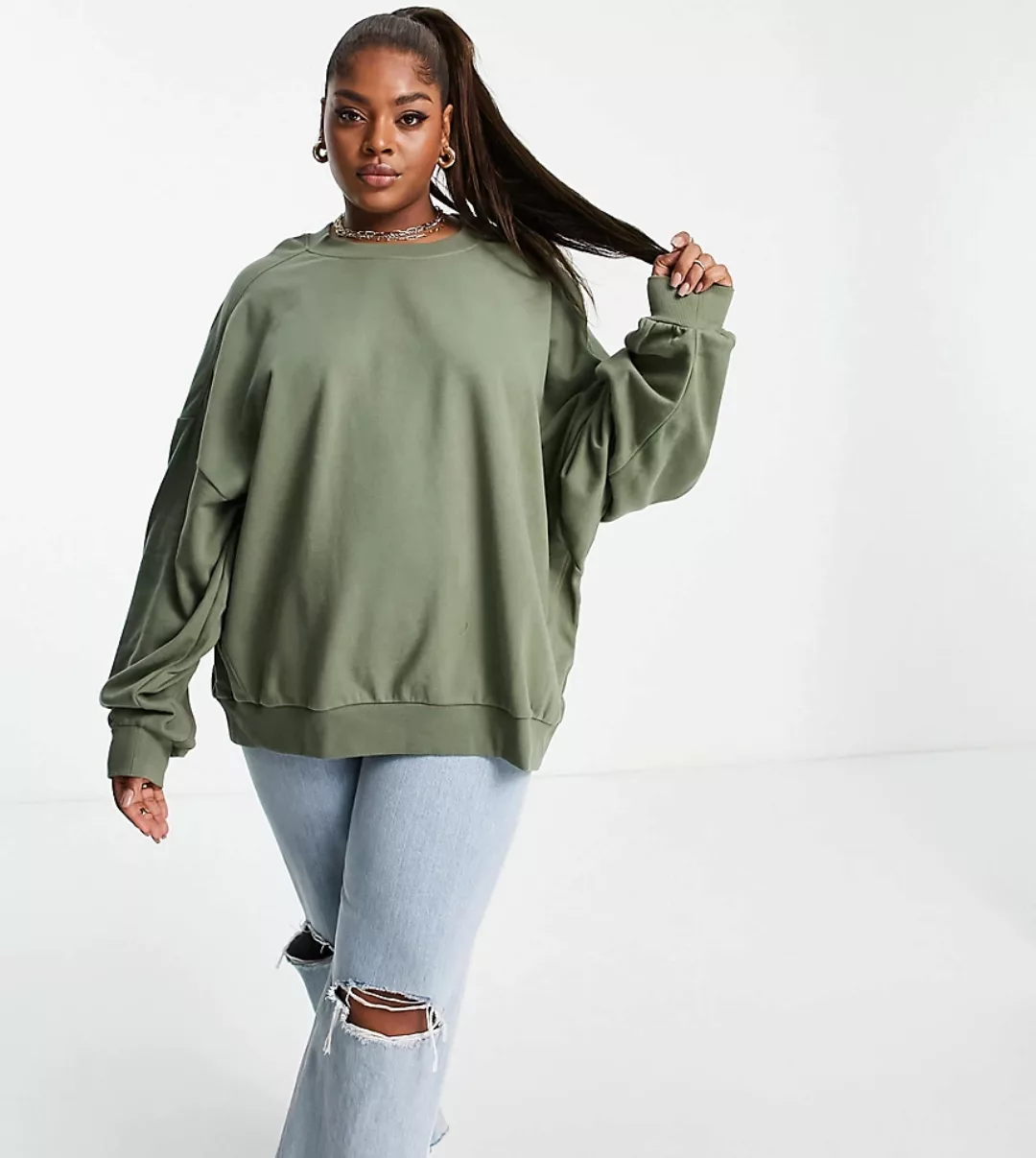 ASOS DESIGN Curve – Cocoon-Sweatshirt in Khaki mit super Oversize-Passform günstig online kaufen