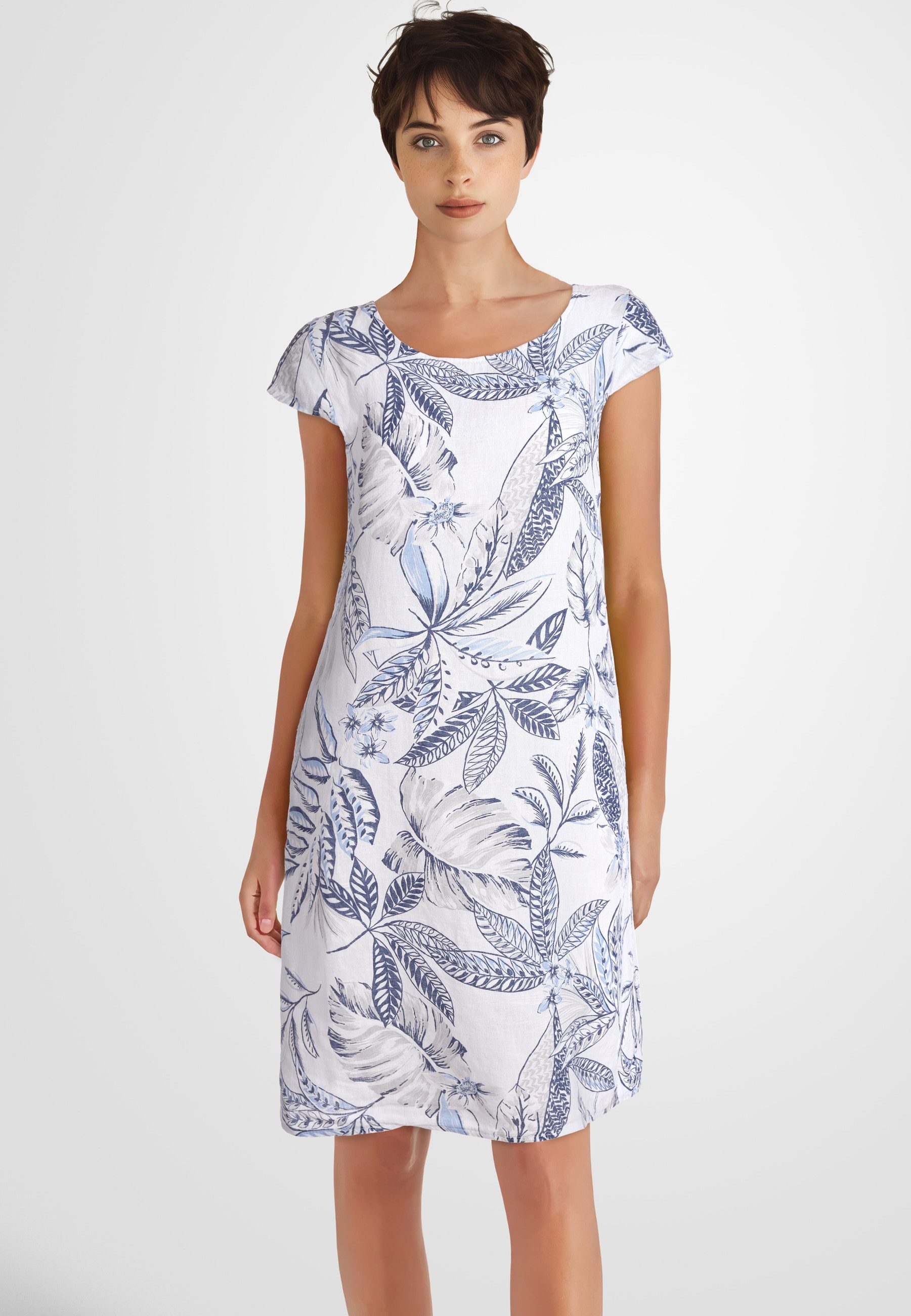 PEKIVESSA Sommerkleid Leinenkleid knielang kurzarm mit günstig online kaufen