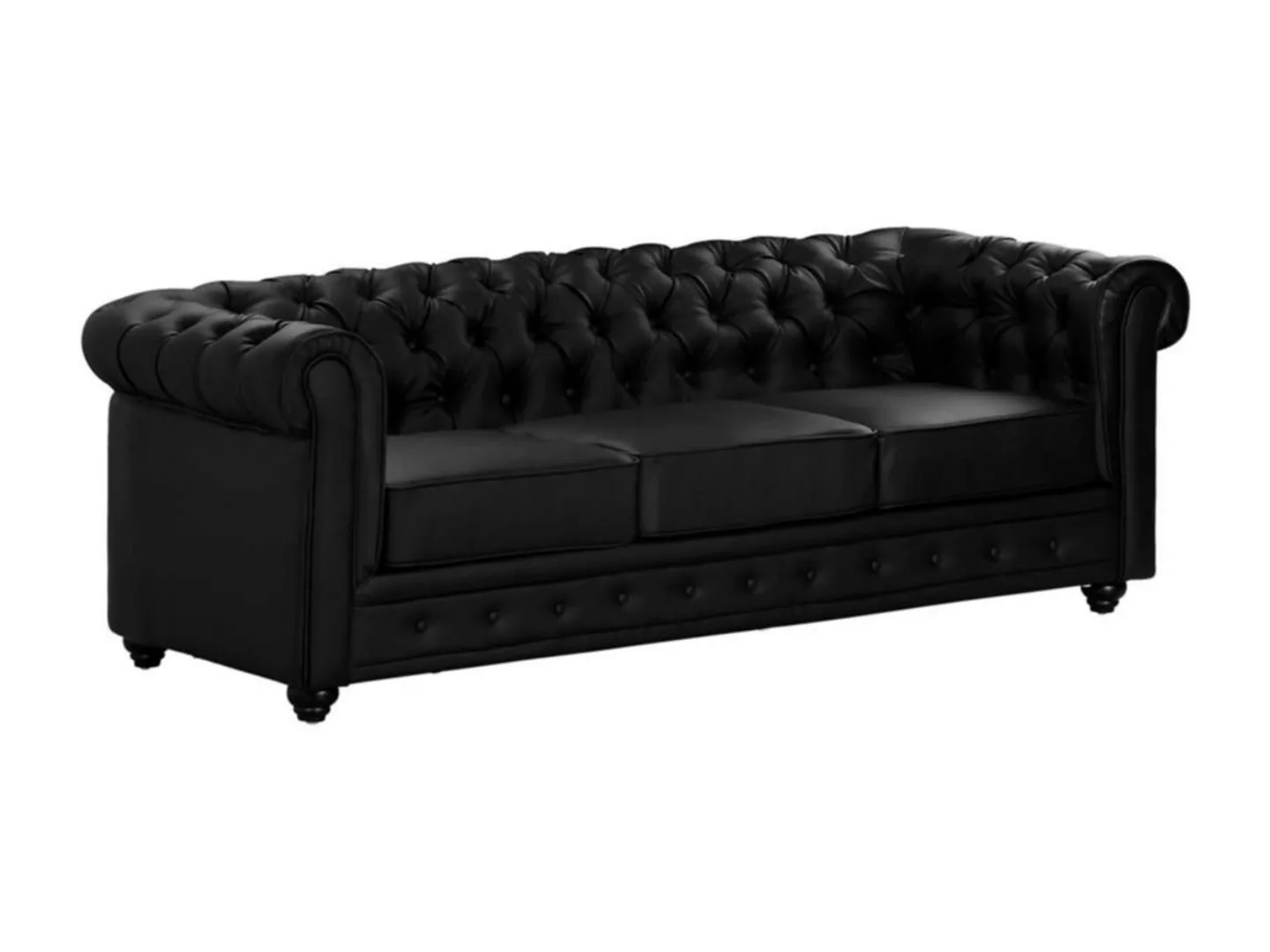 Sofa 3-Sitzer - Kunstleder - Schwarz - CHESTERFIELD günstig online kaufen