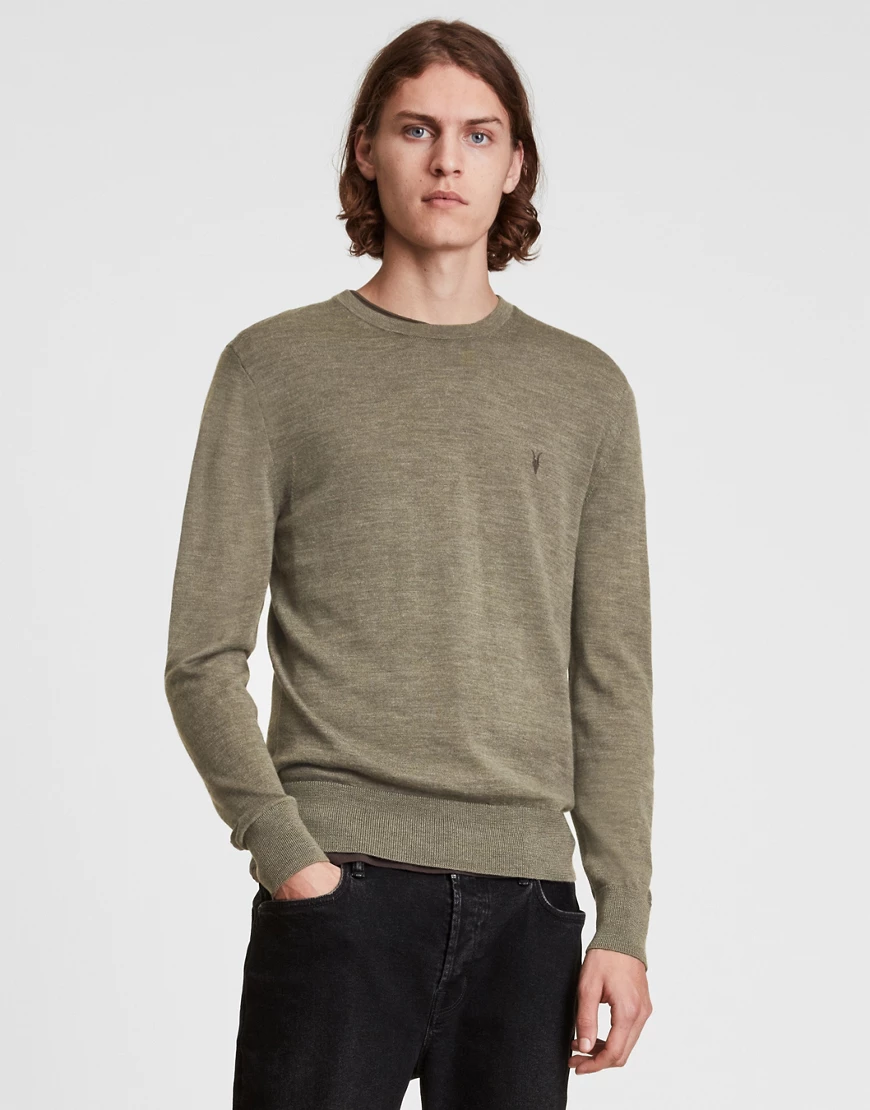 AllSaints – Mode – Strickpullover aus Merinowolle in Grün mit Rundhalsaussc günstig online kaufen