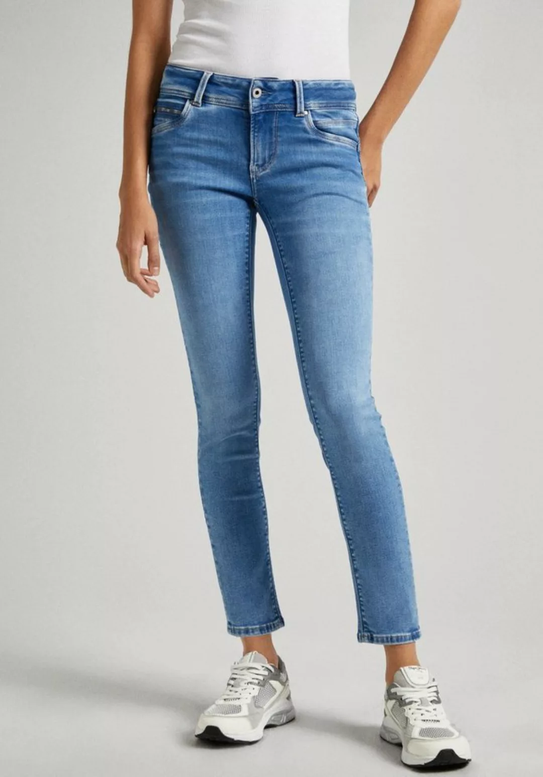 Pepe Jeans Damen Jeans SLIM JEANS LW - Slim Fit - Blau - Light Powerflex Wi günstig online kaufen