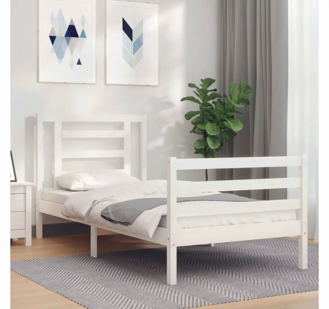 vidaXL Bett Massivholzbett mit Kopfteil Weiß 90x200 cm günstig online kaufen