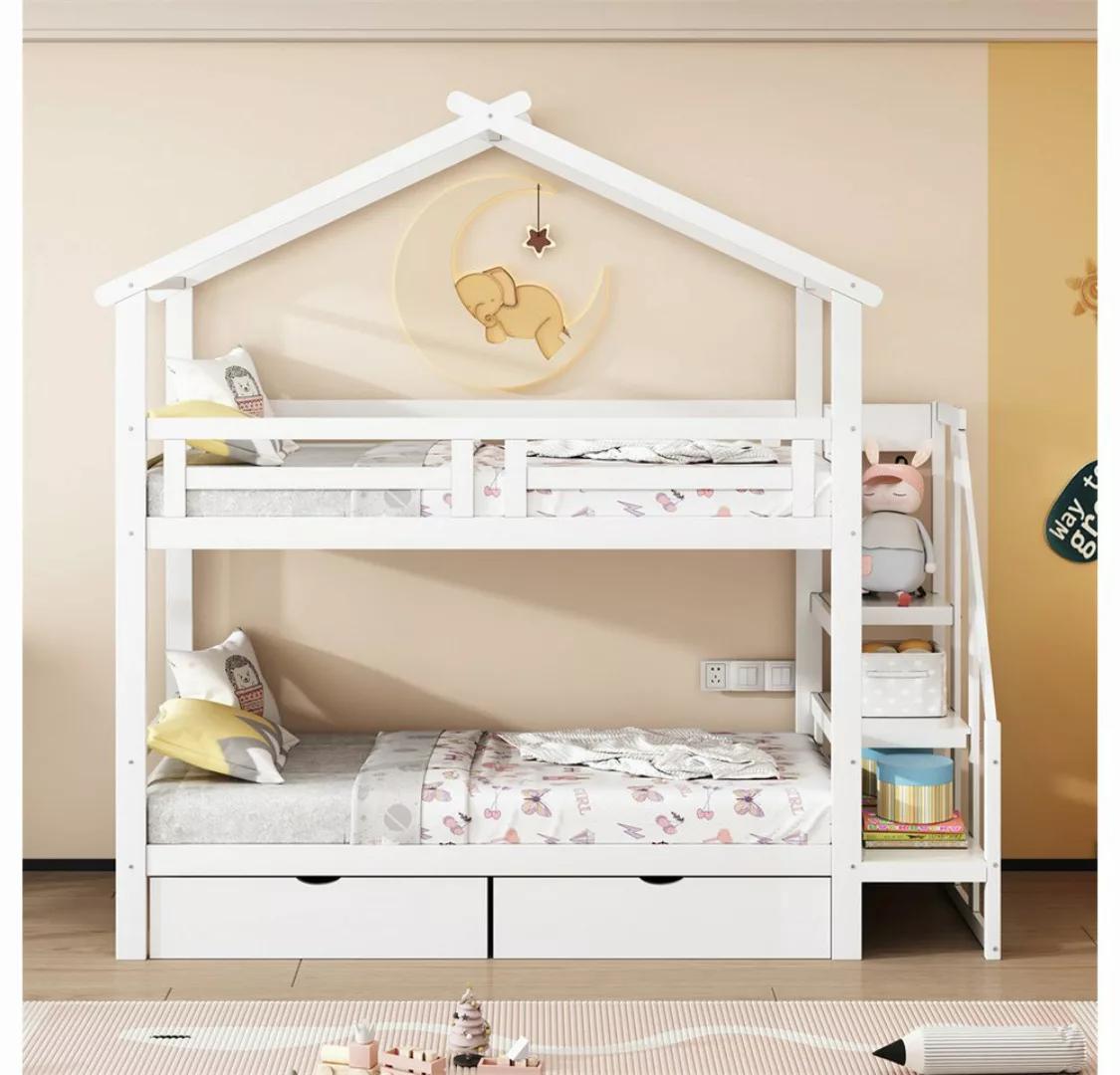 XDeer Etagenbett Kinderbett 90*200cm, Etagenbett mit Stauraumleiter, mit Sc günstig online kaufen