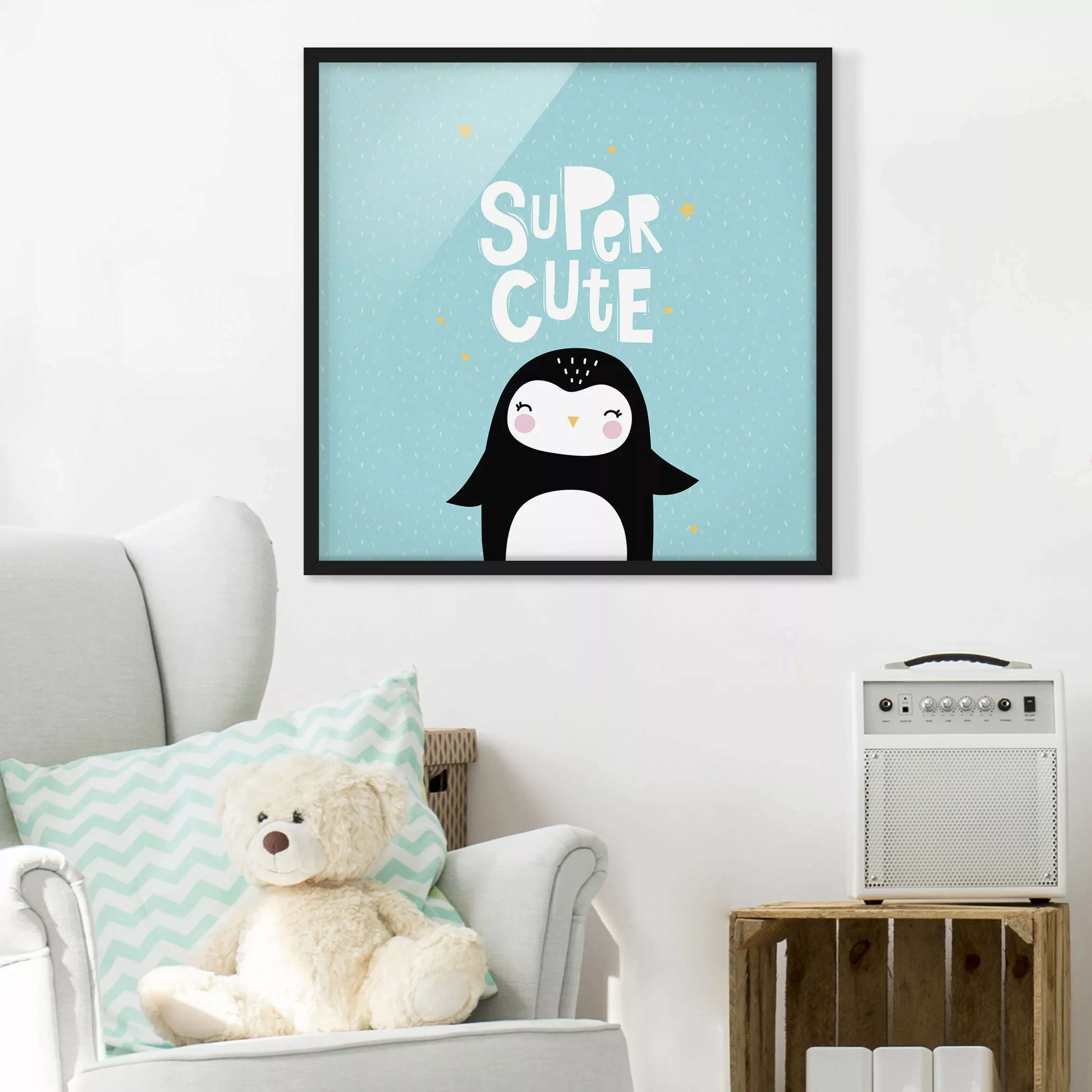 Bild mit Rahmen Kinderzimmer - Quadrat Super Cute Pinguin günstig online kaufen