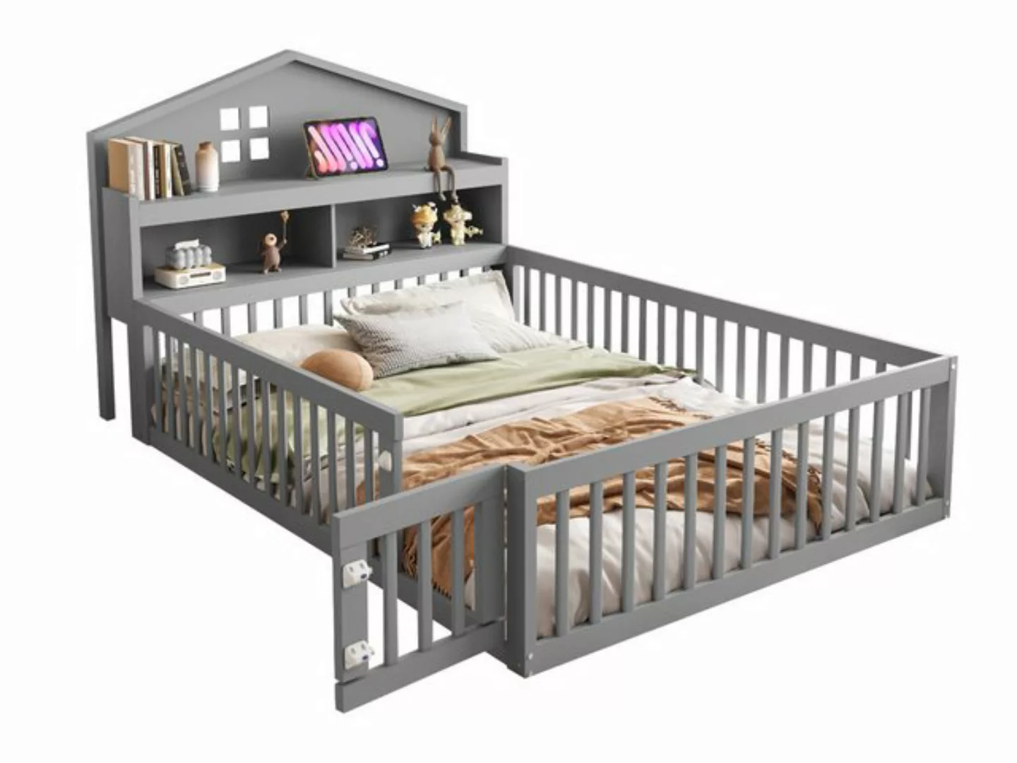 SeedWave Kinderbett Holzbett mit Kopfteil in Hausform und Tafel, 140 x 200 günstig online kaufen