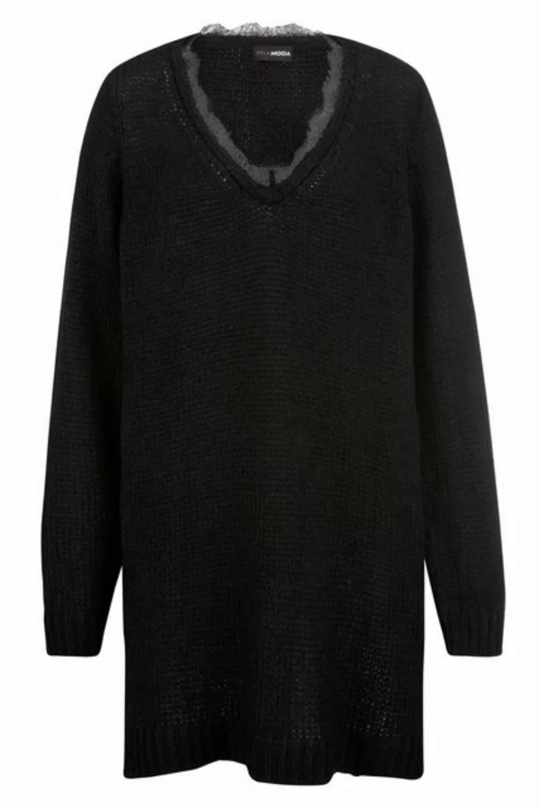 MIAMODA Strickpullover Long-Pullover V-Ausschnitt mit Spitze günstig online kaufen