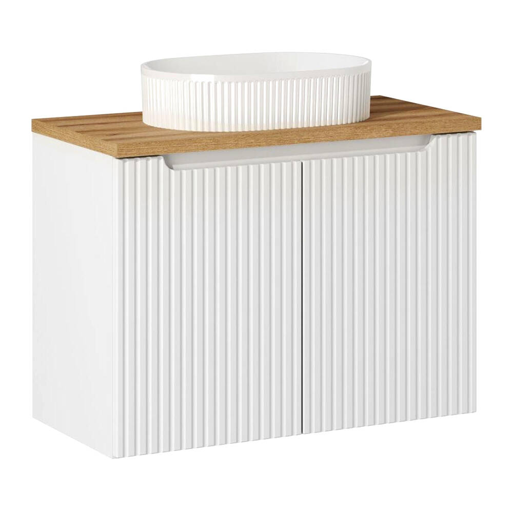 Waschtisch 80cm mit Keramikwaschbecken, weiß und Eiche, NEWPORT-56-WHITE günstig online kaufen