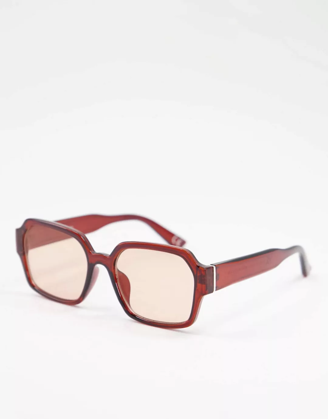 ASOS DESIGN – Mittelgroße, eckige Sonnenbrille in Braun mit farblich abgest günstig online kaufen