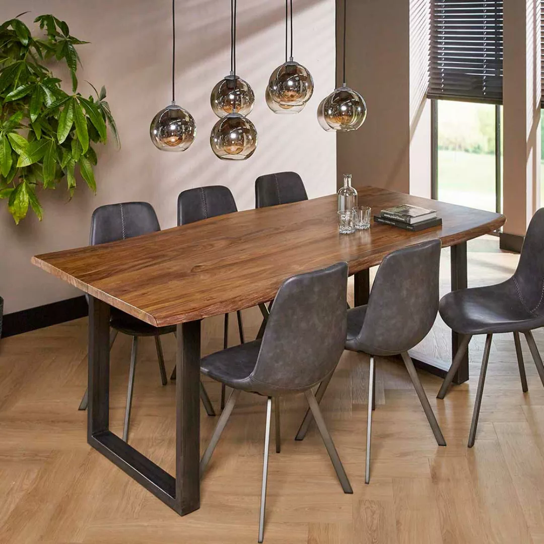 Tisch Baumkante aus Nussbaum Massivholz Bügelgestell aus Metall günstig online kaufen