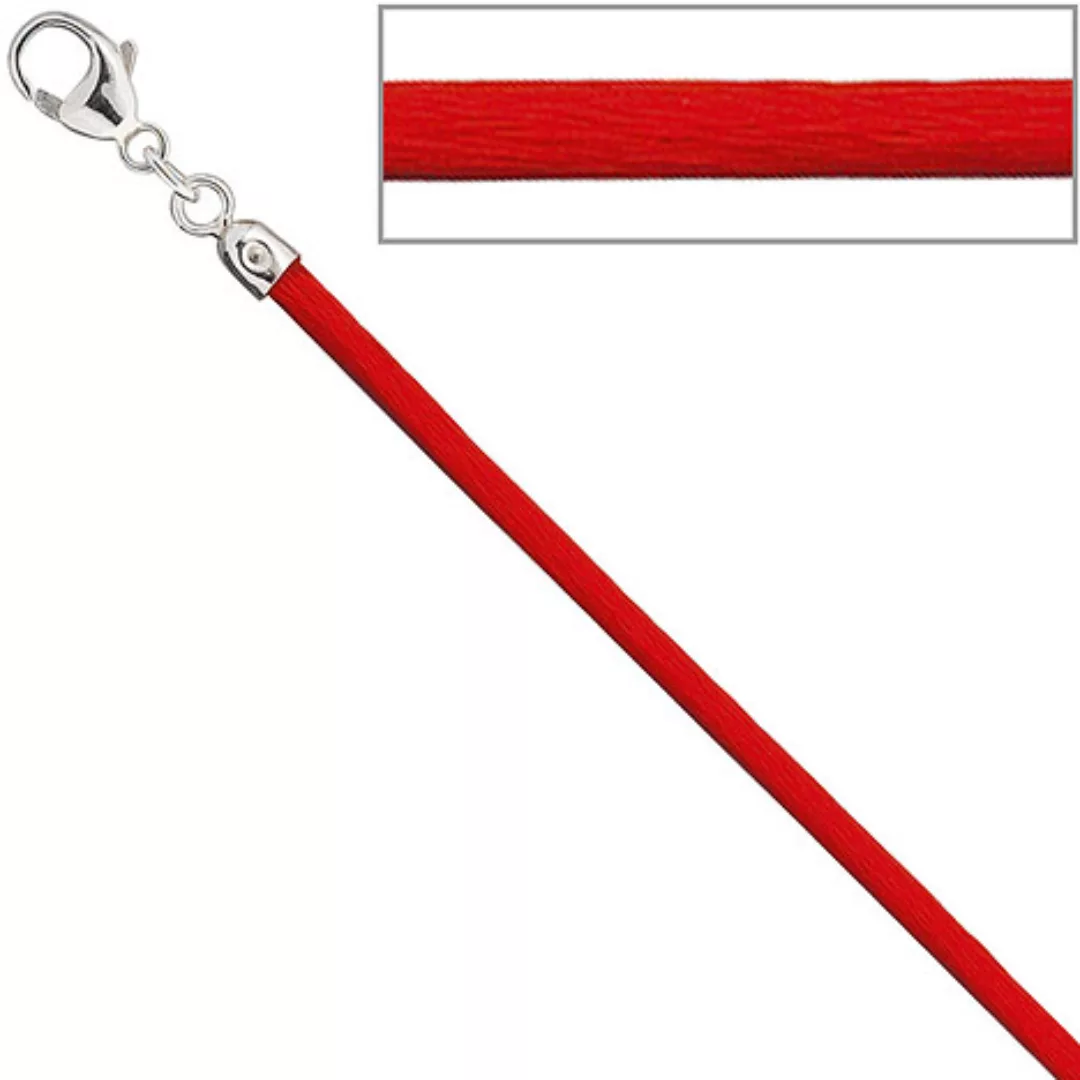 SIGO Collier Halskette Seide rot 2,8 mm 42 cm, Verschluss 925 Silber Kette günstig online kaufen