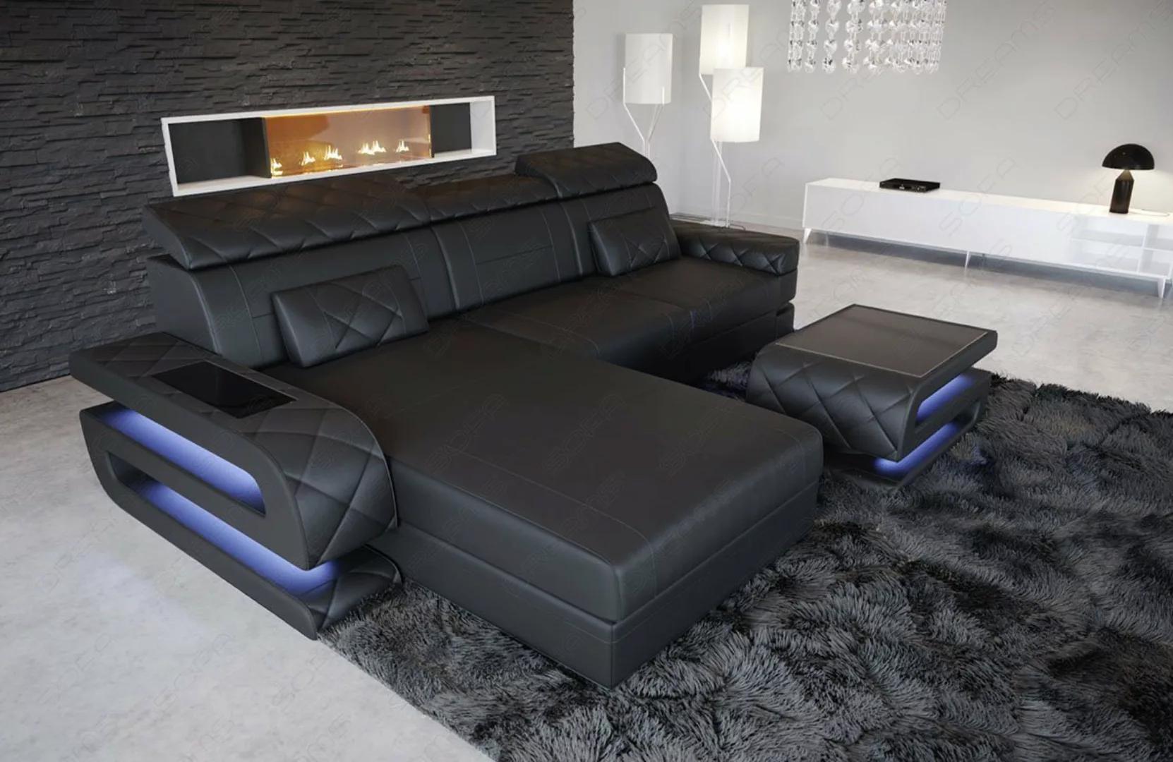 Sofa Dreams Ecksofa Ledersofa Bologna L Form Leder Sofa, Couch, mit LED, wa günstig online kaufen