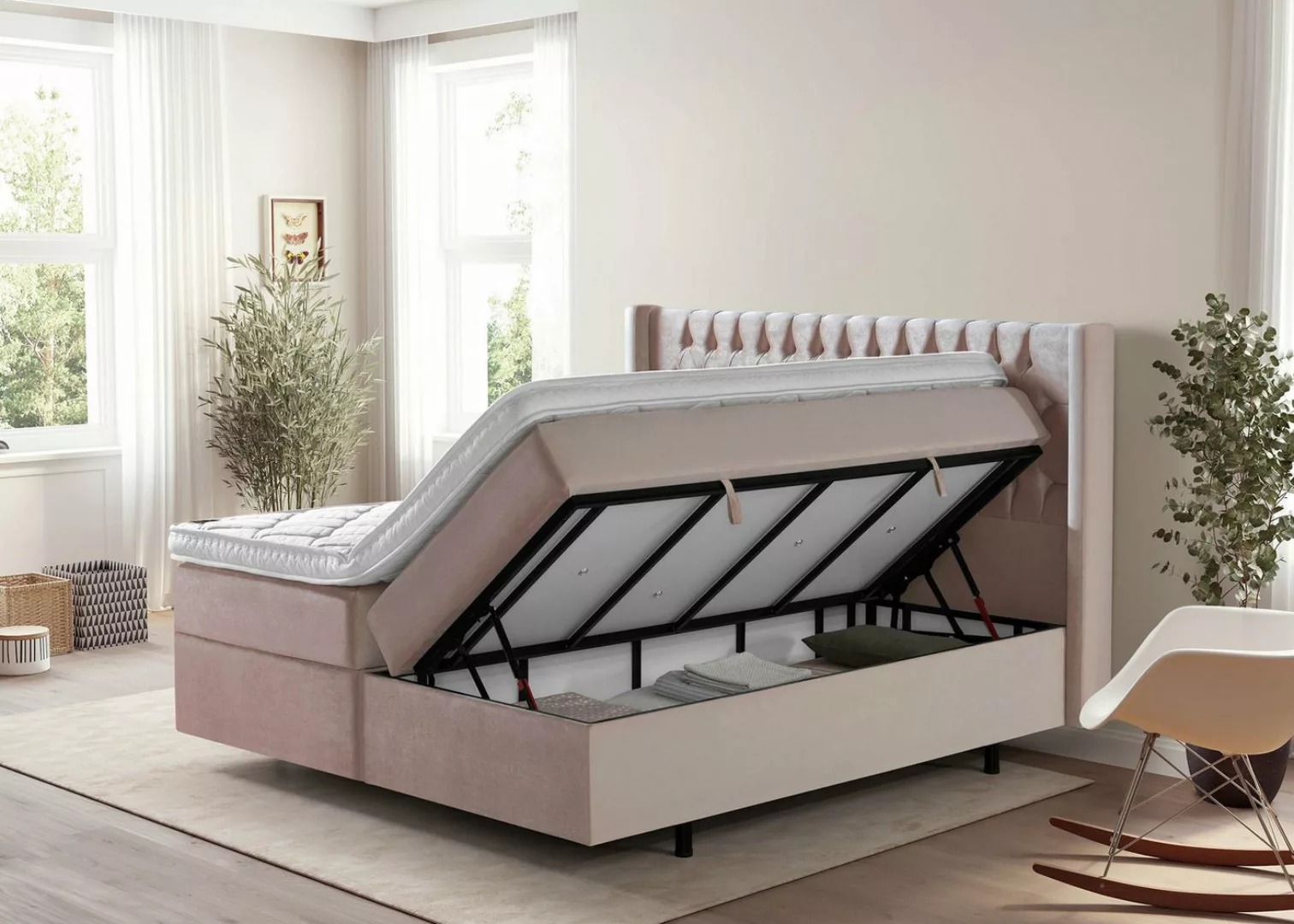 BettCo Stauraumbett Boxspringbett mit Bettkasten Florida (in Rose Samt, 140 günstig online kaufen