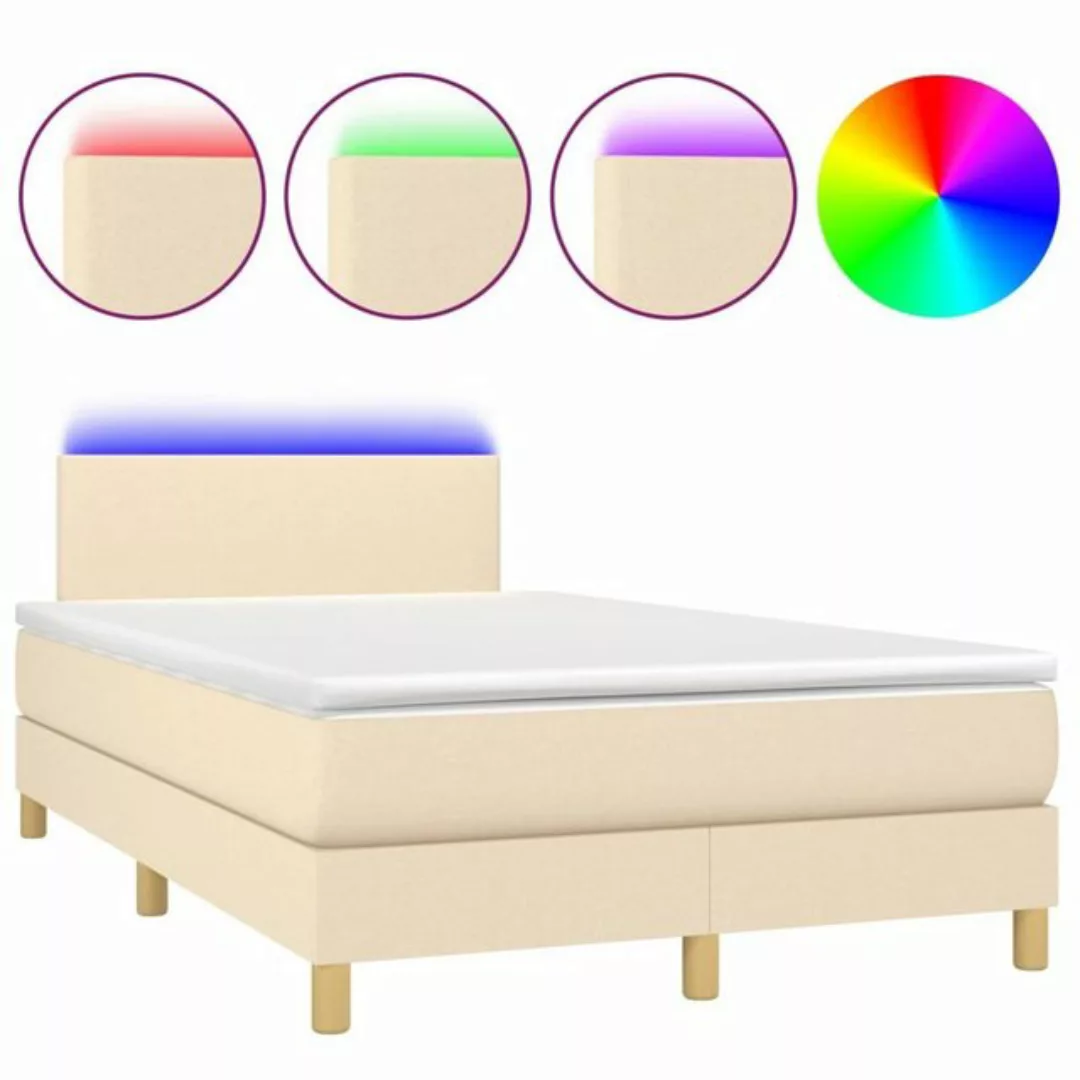 vidaXL Boxspringbett Boxspringbett mit Matratze LED Creme 120x200 cm Stoff günstig online kaufen