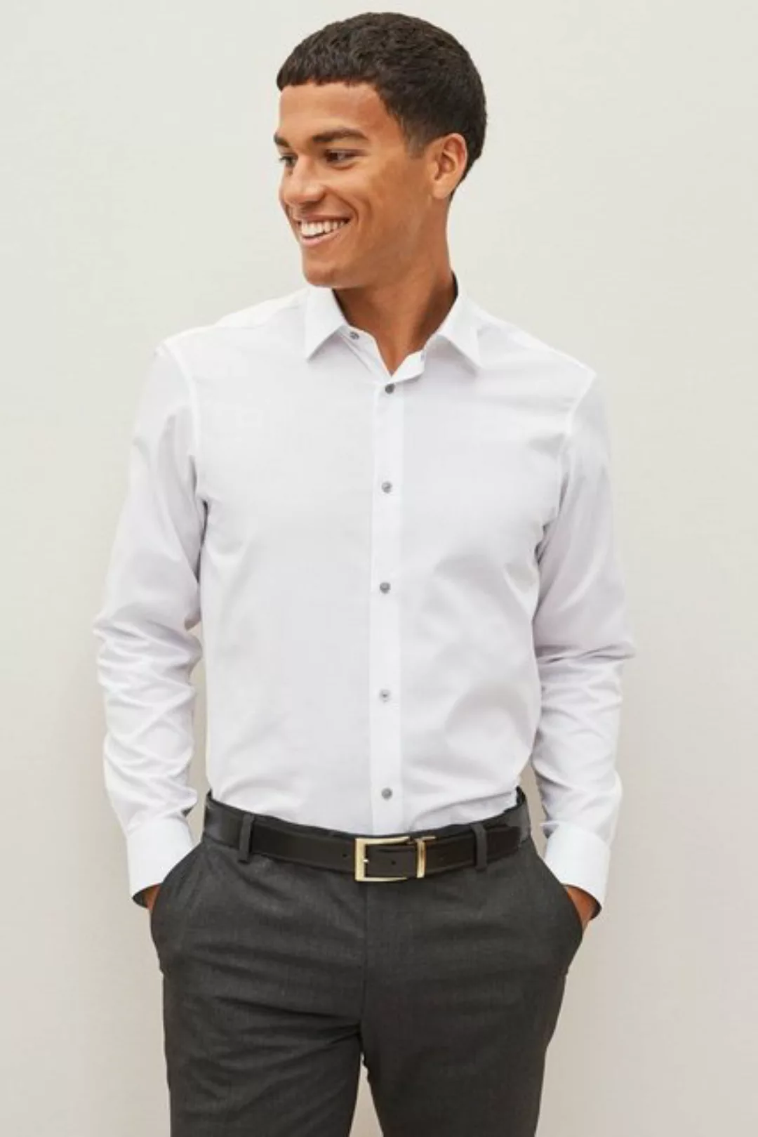 Next Langarmhemd Regular Fit Hemd mit Struktur + Doppelmanschetten (1-tlg) günstig online kaufen