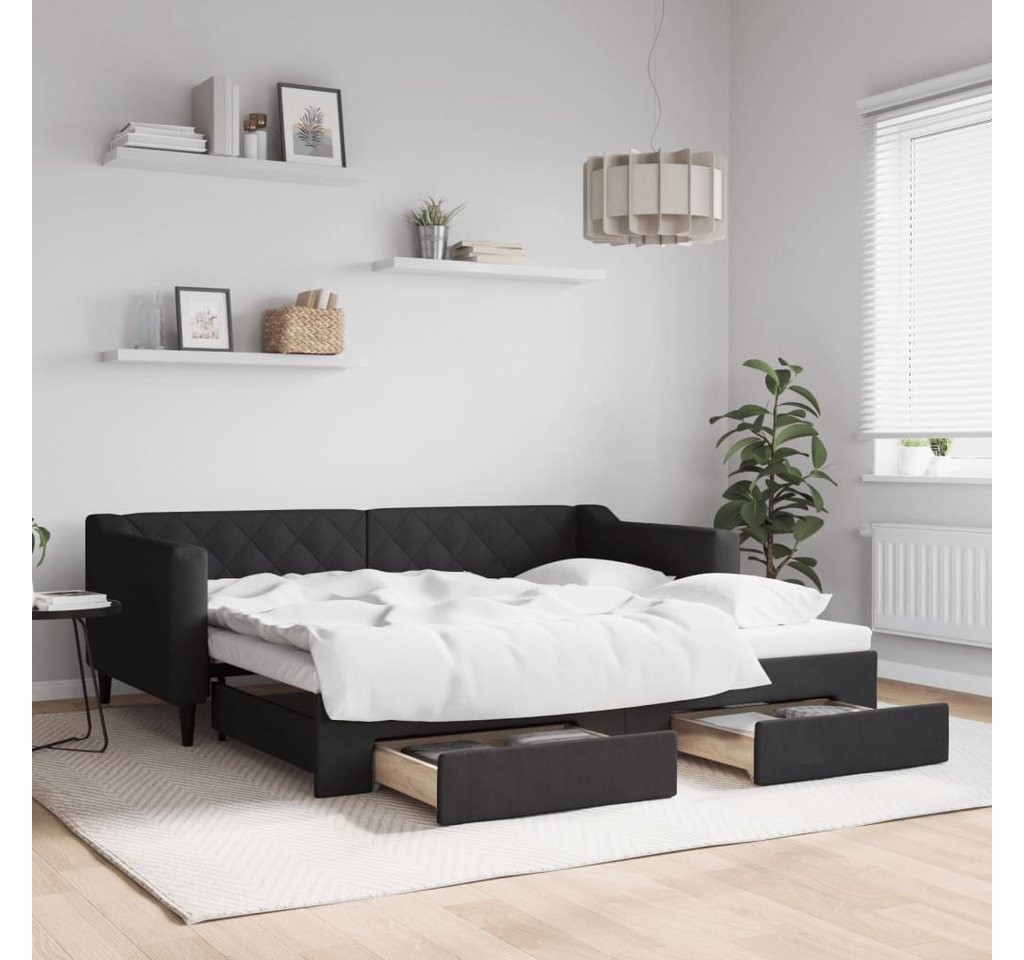 vidaXL Gästebett Gästebett Tagesbett Ausziehbar mit Schubladen Schwarz 90x1 günstig online kaufen