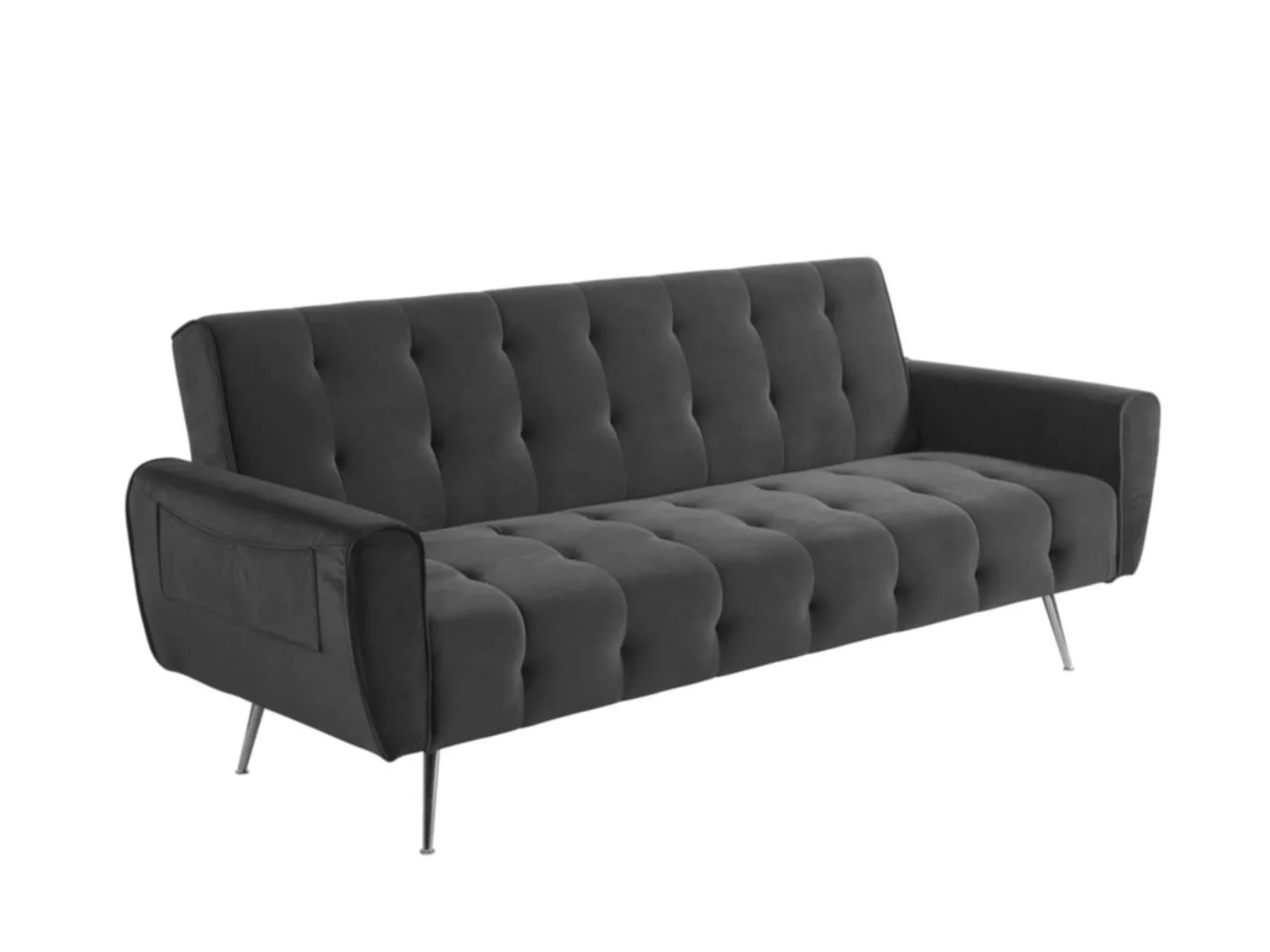 Schlafsofa Klappsofa 3-Sitzer - Samt - Anthrazit - POLANI günstig online kaufen