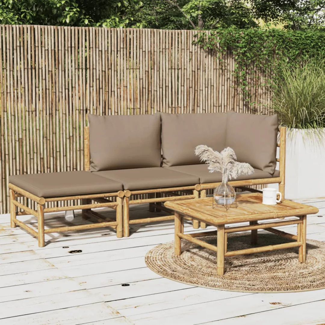 Vidaxl 3-tlg. Garten-lounge-set Mit Taupe Kissen Bambus günstig online kaufen