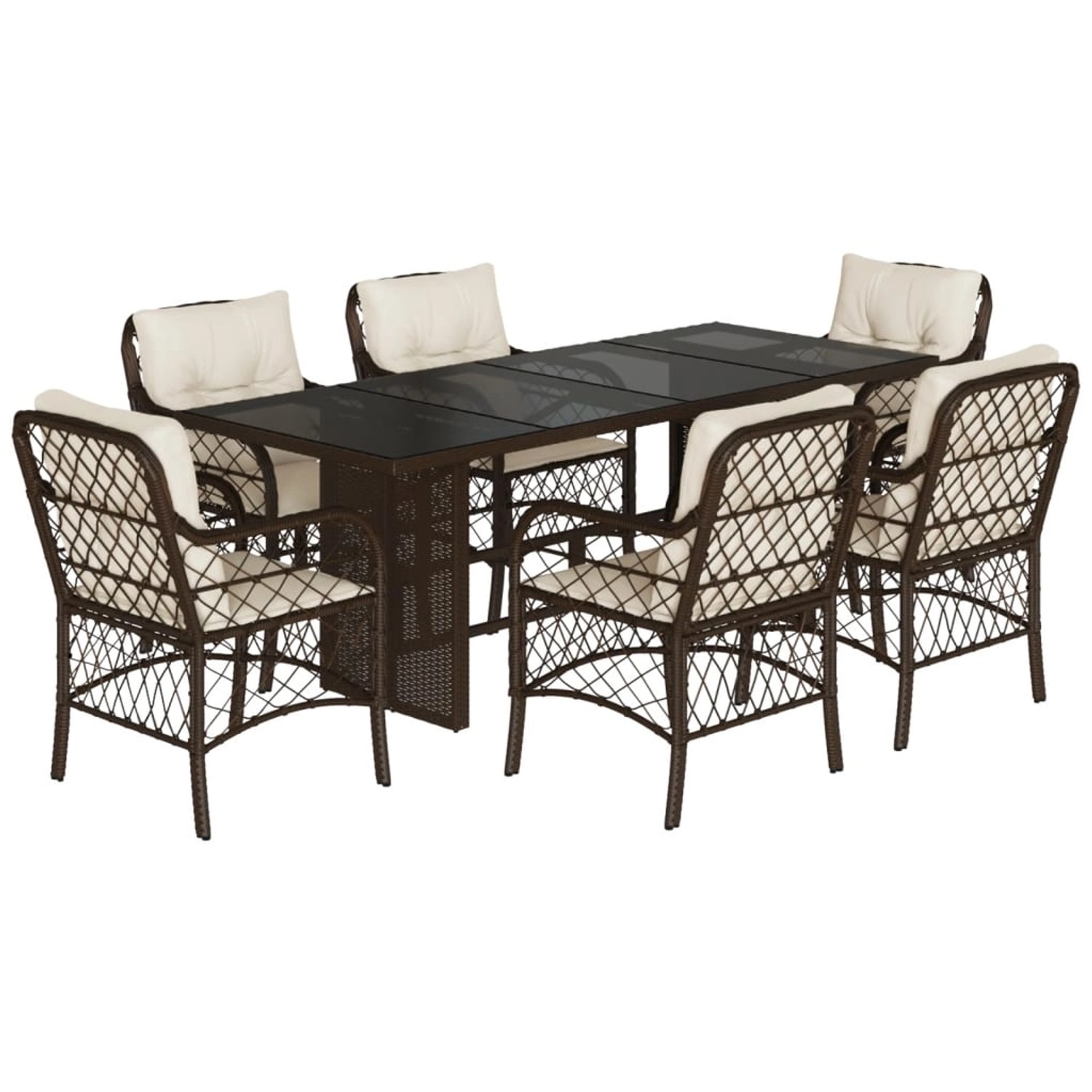 vidaXL 7-Tlg Garten-Essgruppe mit Kissen Braun Poly Rattan 3212058 günstig online kaufen