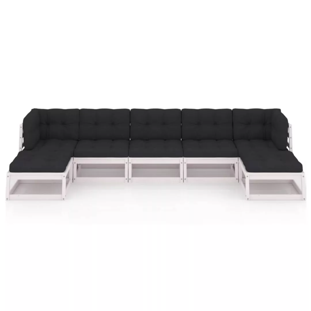 7-tlg. Garten-lounge-set Mit Kissen Weiß Kiefer Massivholz günstig online kaufen