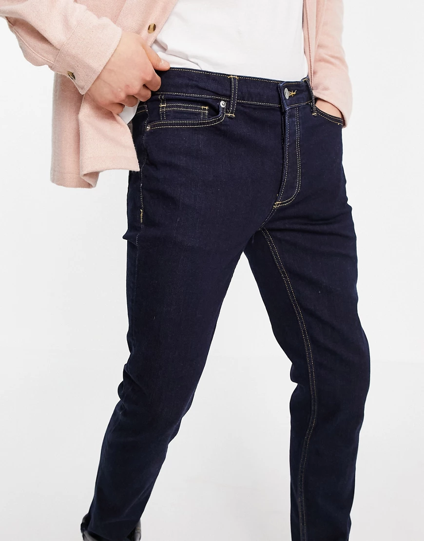 Topman – Eng geschnittene Stretch-Jeans aus unbehandeltem Denim und Bio-Bau günstig online kaufen