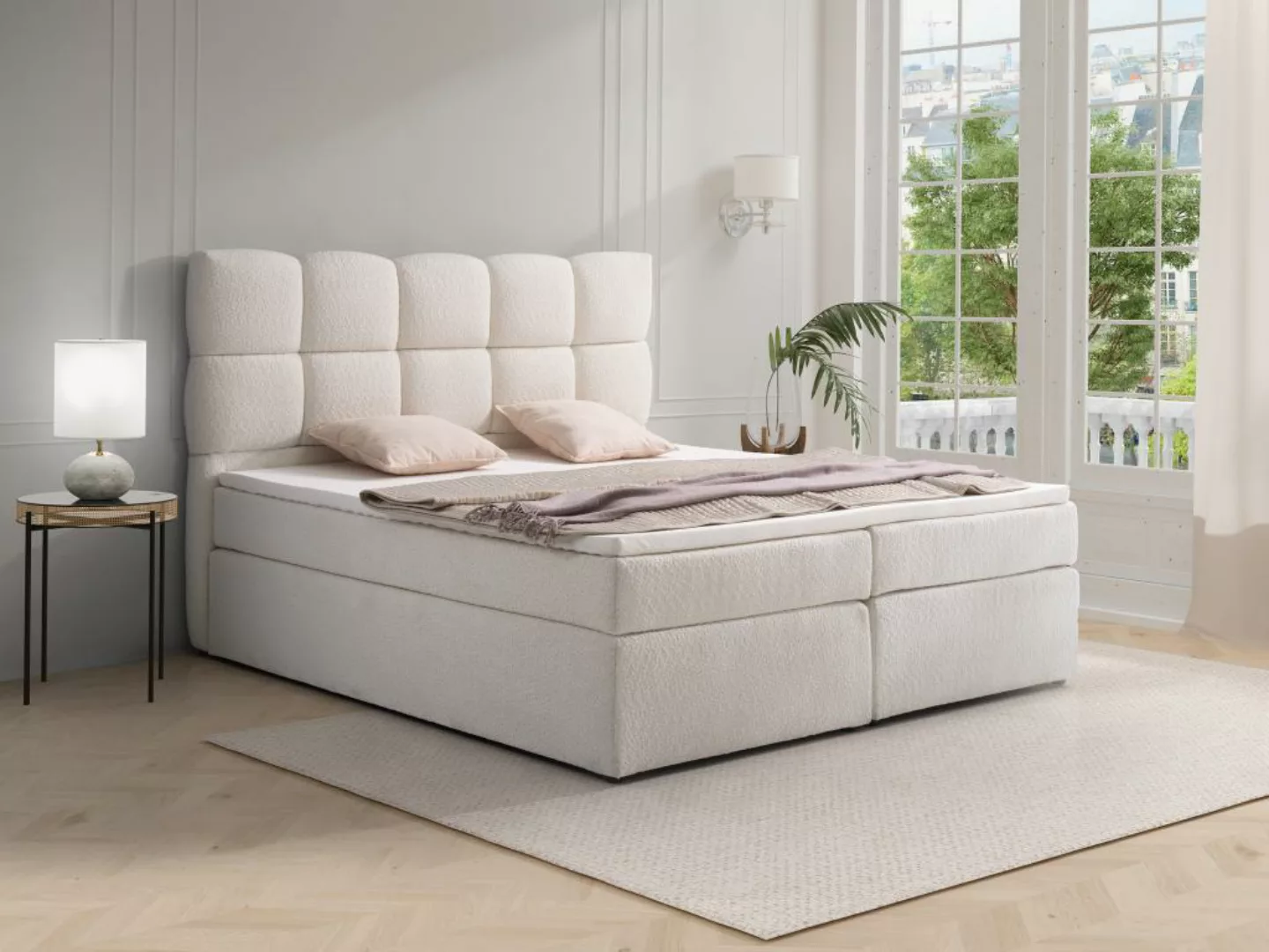 Boxspringbett mit Bett-Kopfteil + Lattenroste + Matratzen + Topper - 2 x 90 günstig online kaufen