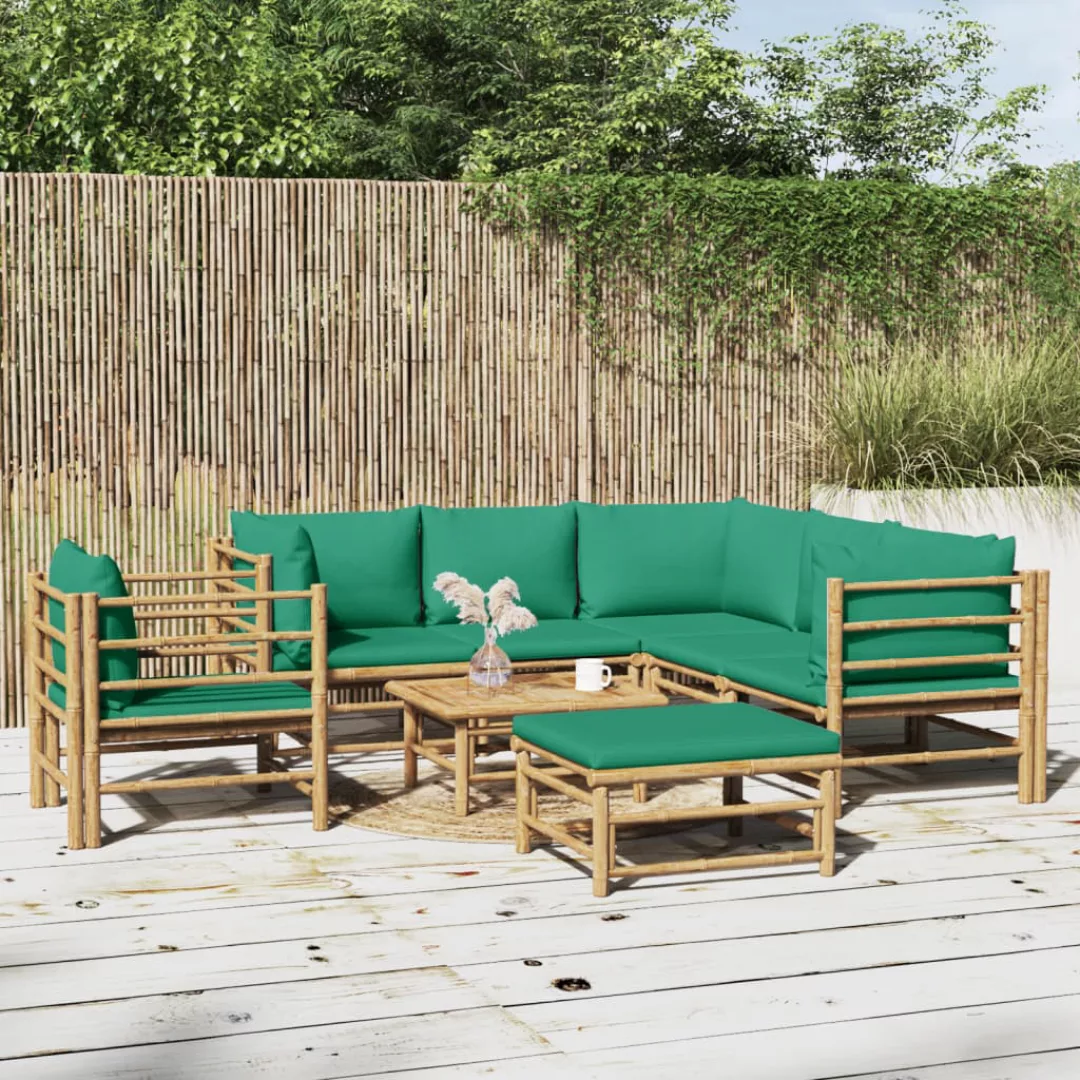 Vidaxl 8-tlg. Garten-lounge-set Mit Grünen Kissen Bambus günstig online kaufen