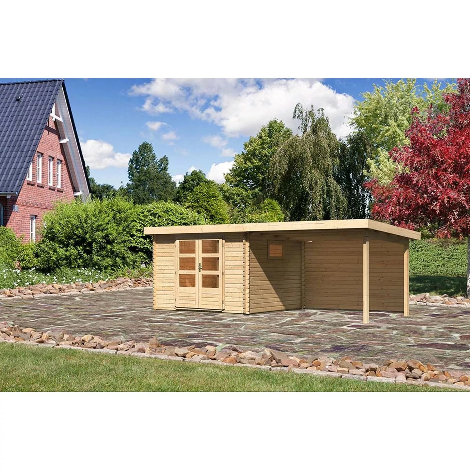 Karibu Holz-Gartenhaus Jeebel 3 Natur Pultdach Unbehandelt 282 cm x 282 cm günstig online kaufen