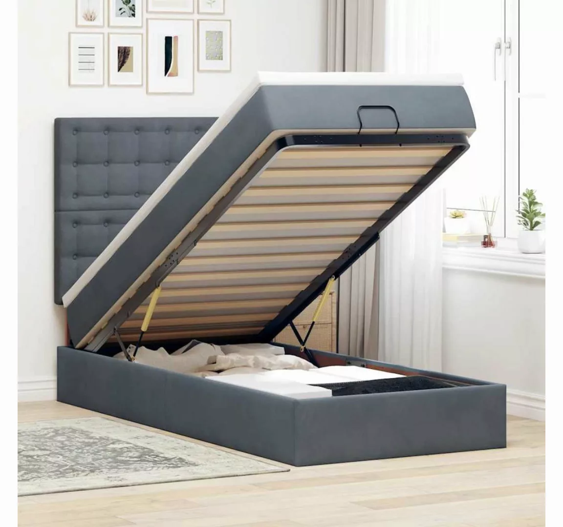 vidaXL Bett, Ottoman-Bett mit Matratzen & LEDs Dunkelgrau 90x200 cm Samt günstig online kaufen