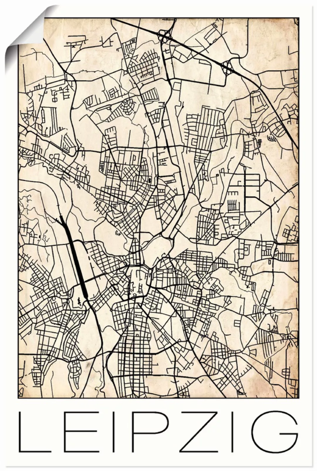 Artland Wandbild »Retro Karte Leipzig Deutschland Grunge«, Deutschland, (1 günstig online kaufen