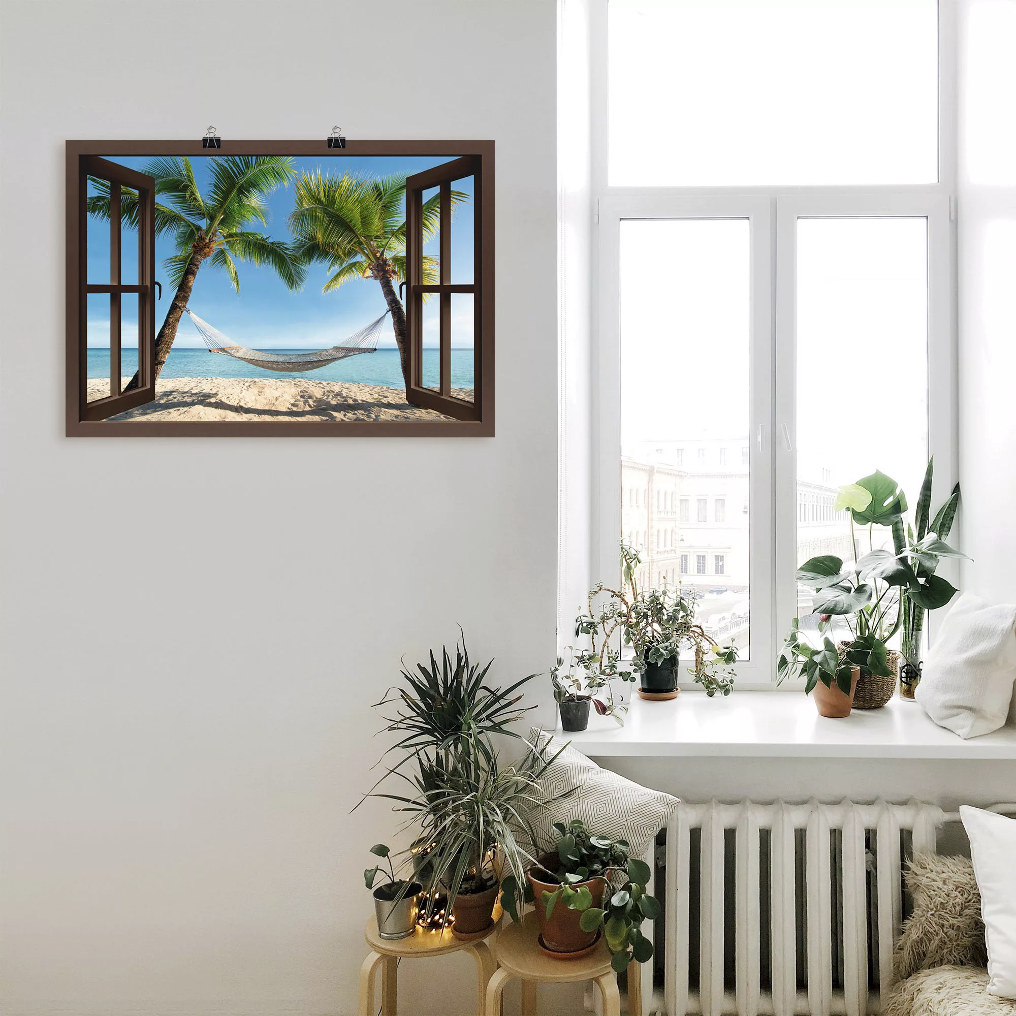 Artland Wandbild "Fensterblick Palmenstrand Karibik", Amerika, (1 St.), als günstig online kaufen