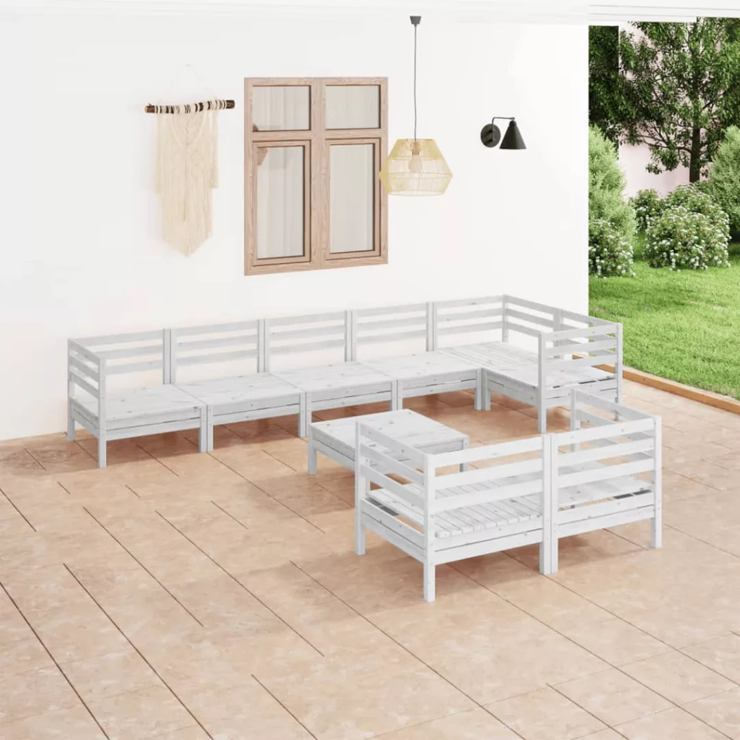 9-tlg. Garten-lounge-set Massivholz Kiefer Weiß günstig online kaufen