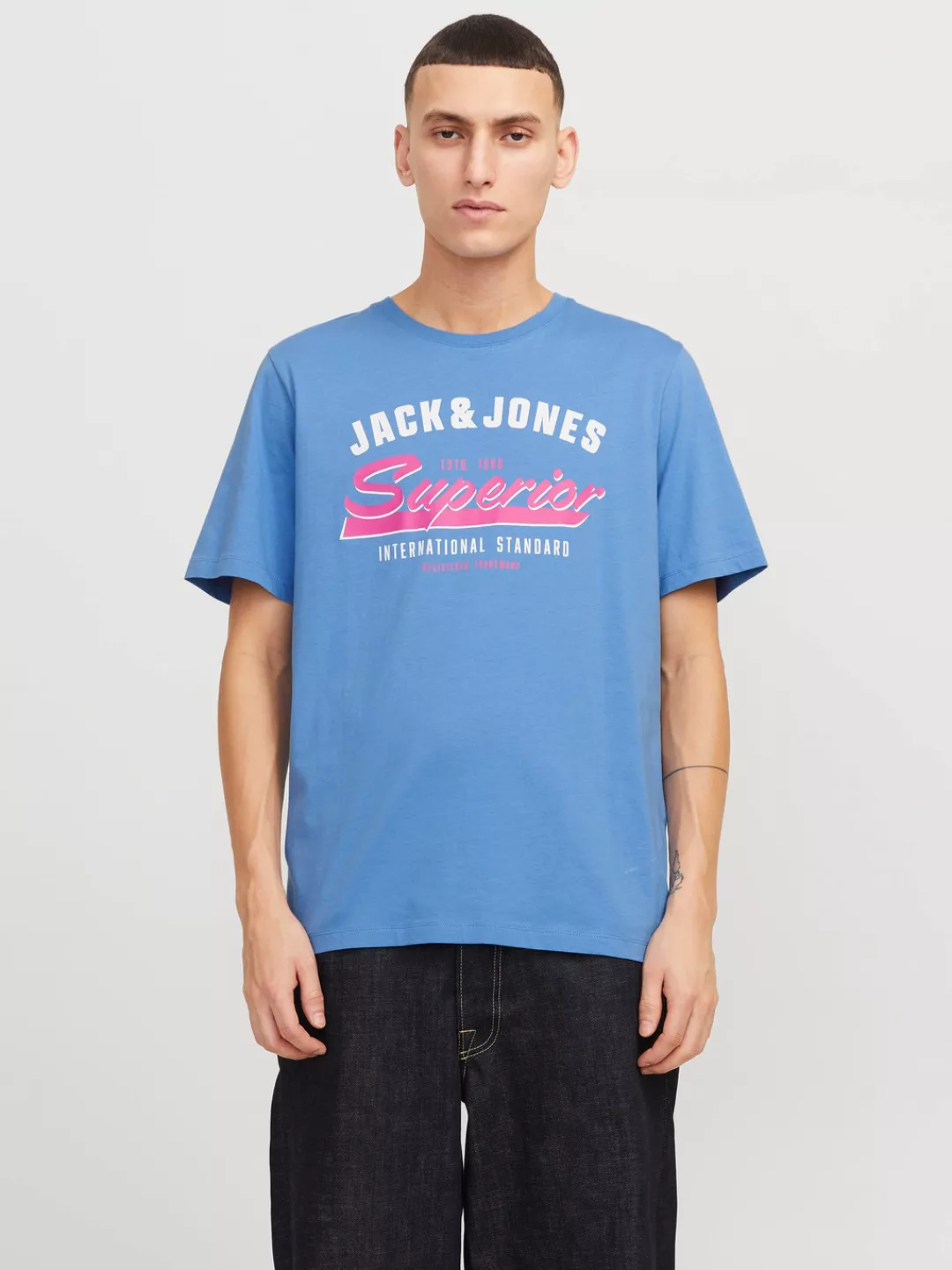 Jack & Jones Rundhalsshirt "JJELOGO TEE SS O-NECK 2 COL SS25 SN", mit Logo günstig online kaufen