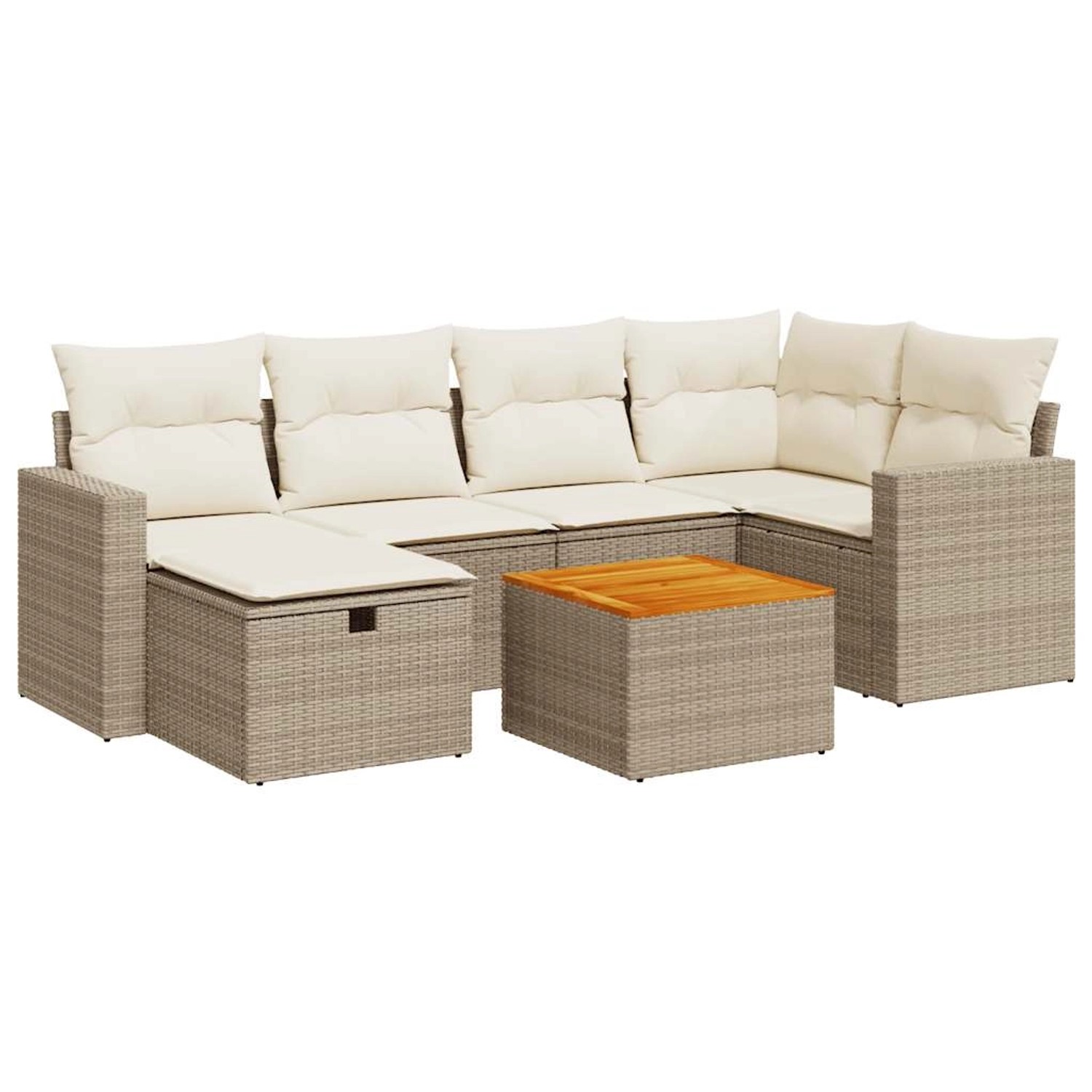 vidaXL 7-Tlg Garten-Sofagarnitur mit Kissen Beige Poly Rattan 3325789 günstig online kaufen